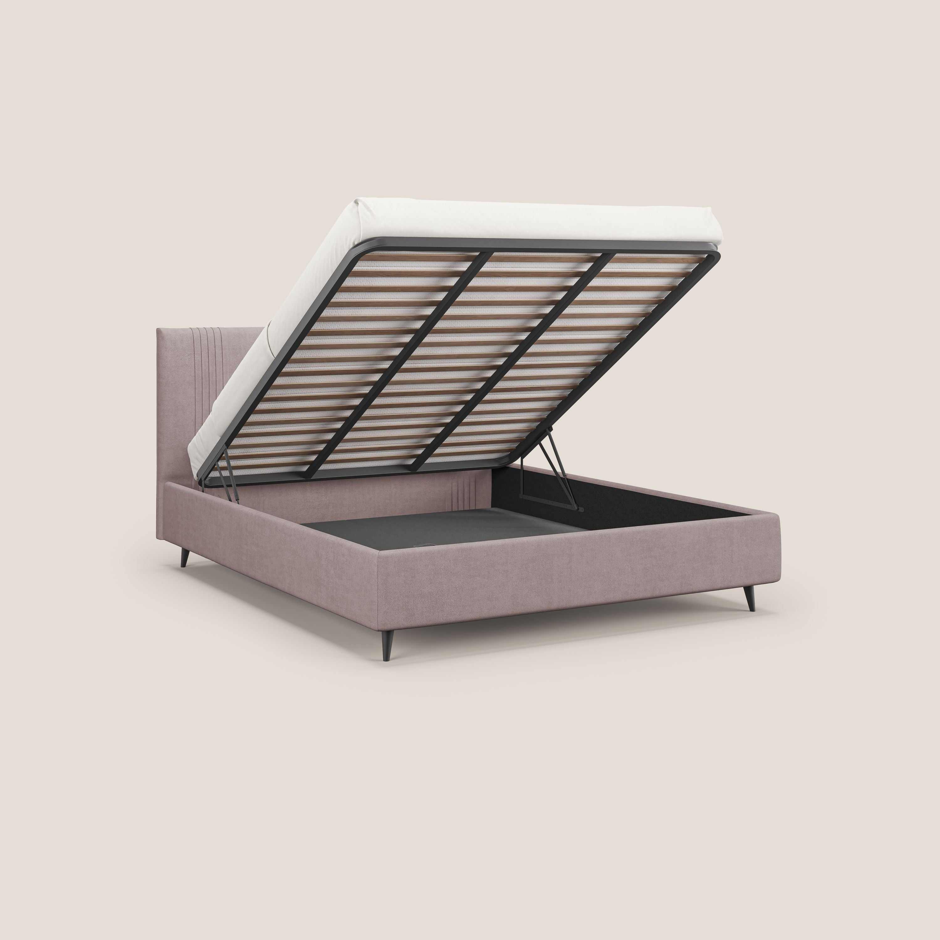 Yvonne letto contenitore in morbido tessuto impermeabile T02 rosa - divani.store