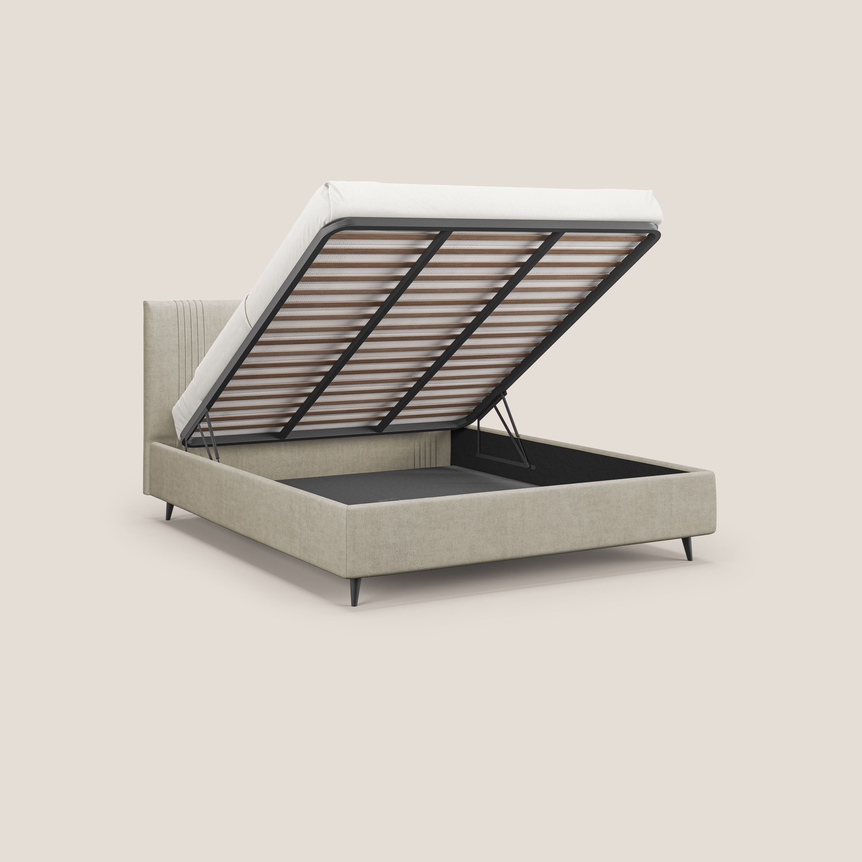 Yvonne letto contenitore in morbido tessuto impermeabile T02 panna - divani.store