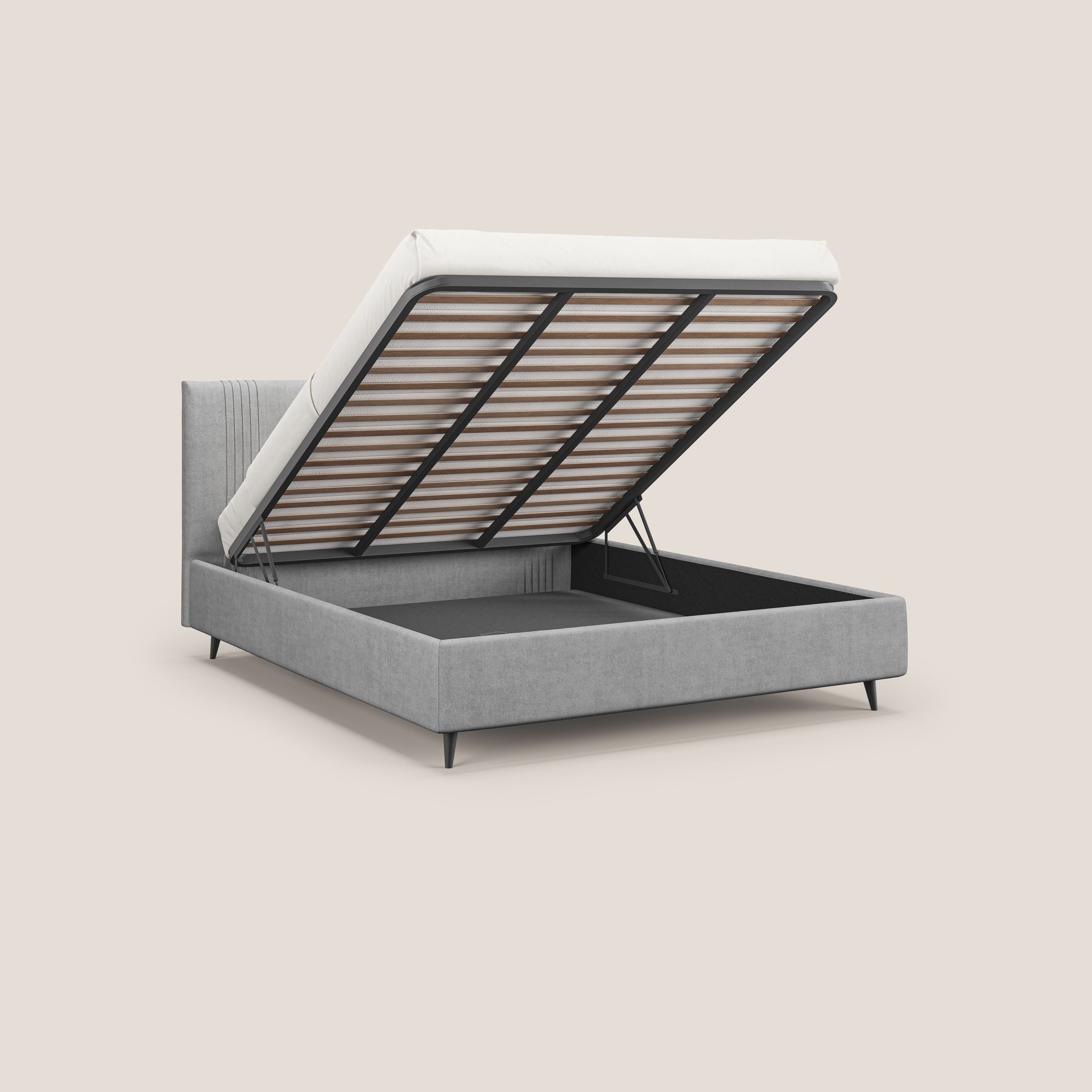 Yvonne letto contenitore in morbido tessuto impermeabile T02 grigio chiaro - divani.store