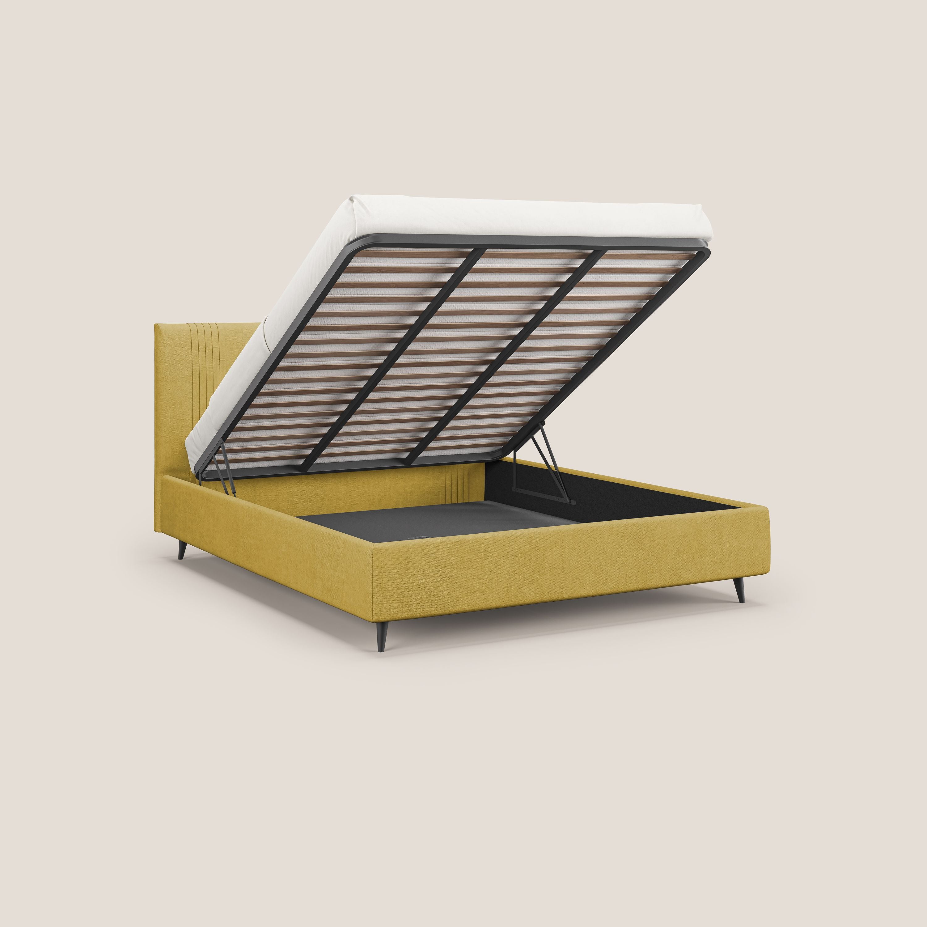 Yvonne letto contenitore in morbido tessuto impermeabile T02 giallo - divani.store