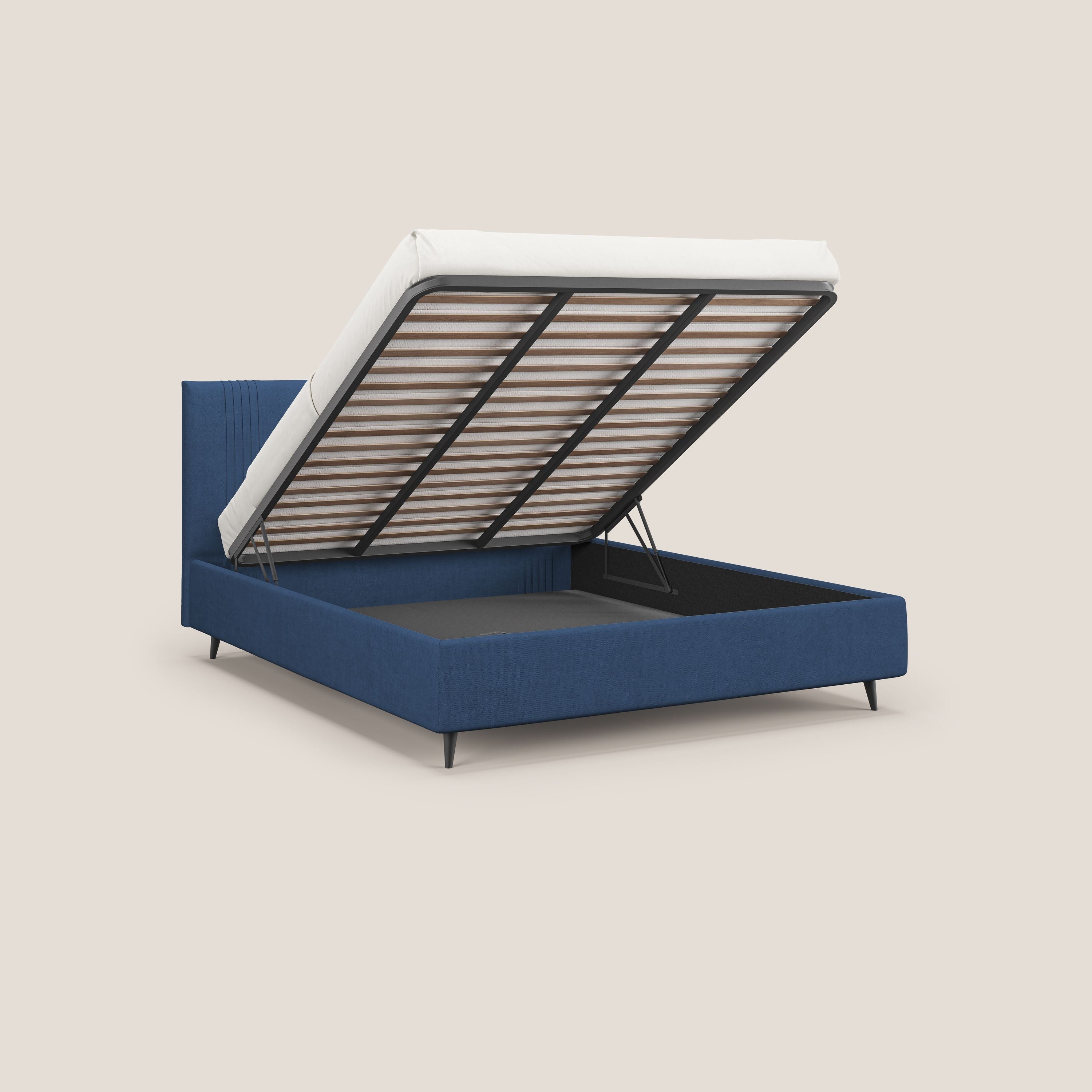 Yvonne letto contenitore in morbido tessuto impermeabile T02 blu - divani.store