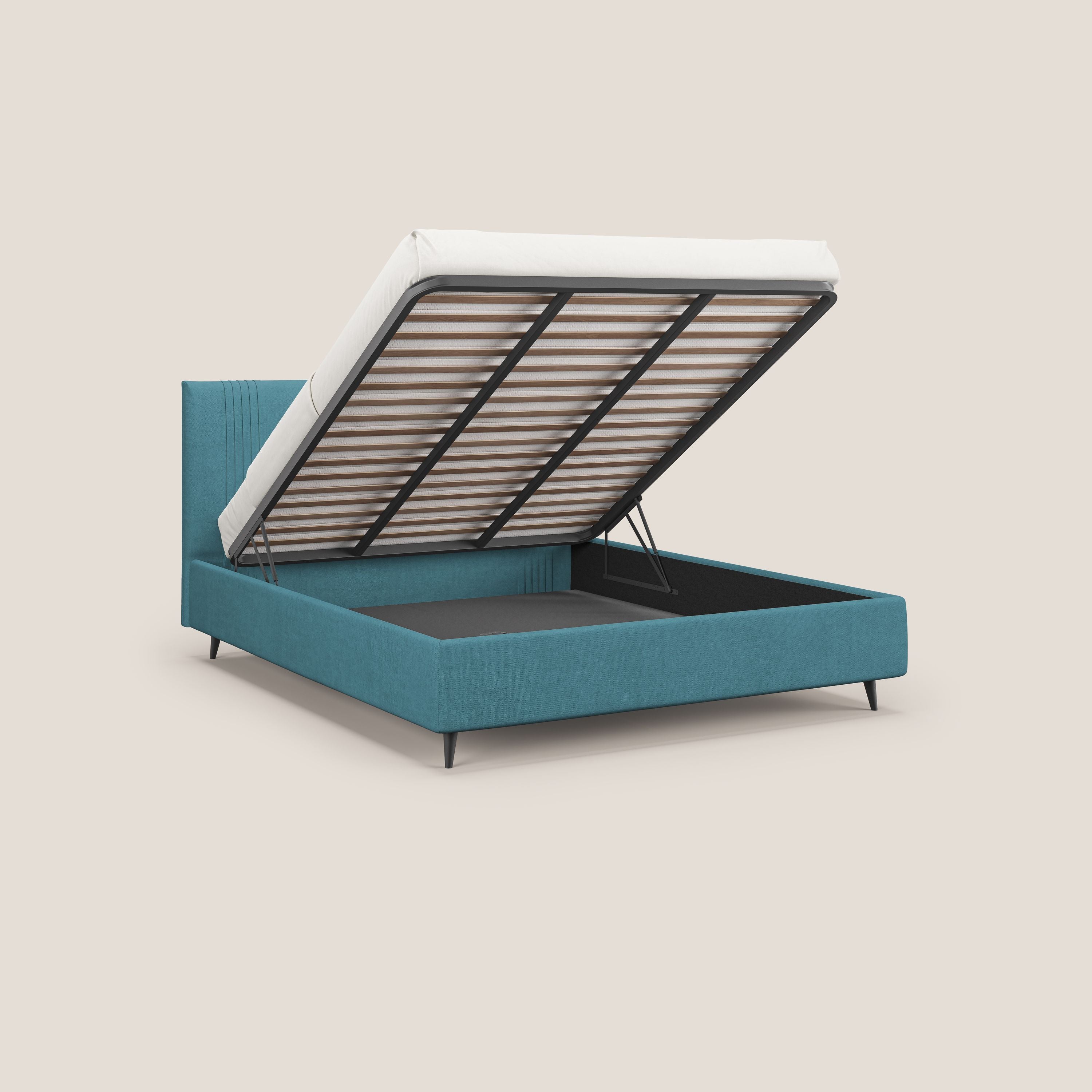 Yvonne letto contenitore in morbido tessuto impermeabile T02 azzurro - divani.store