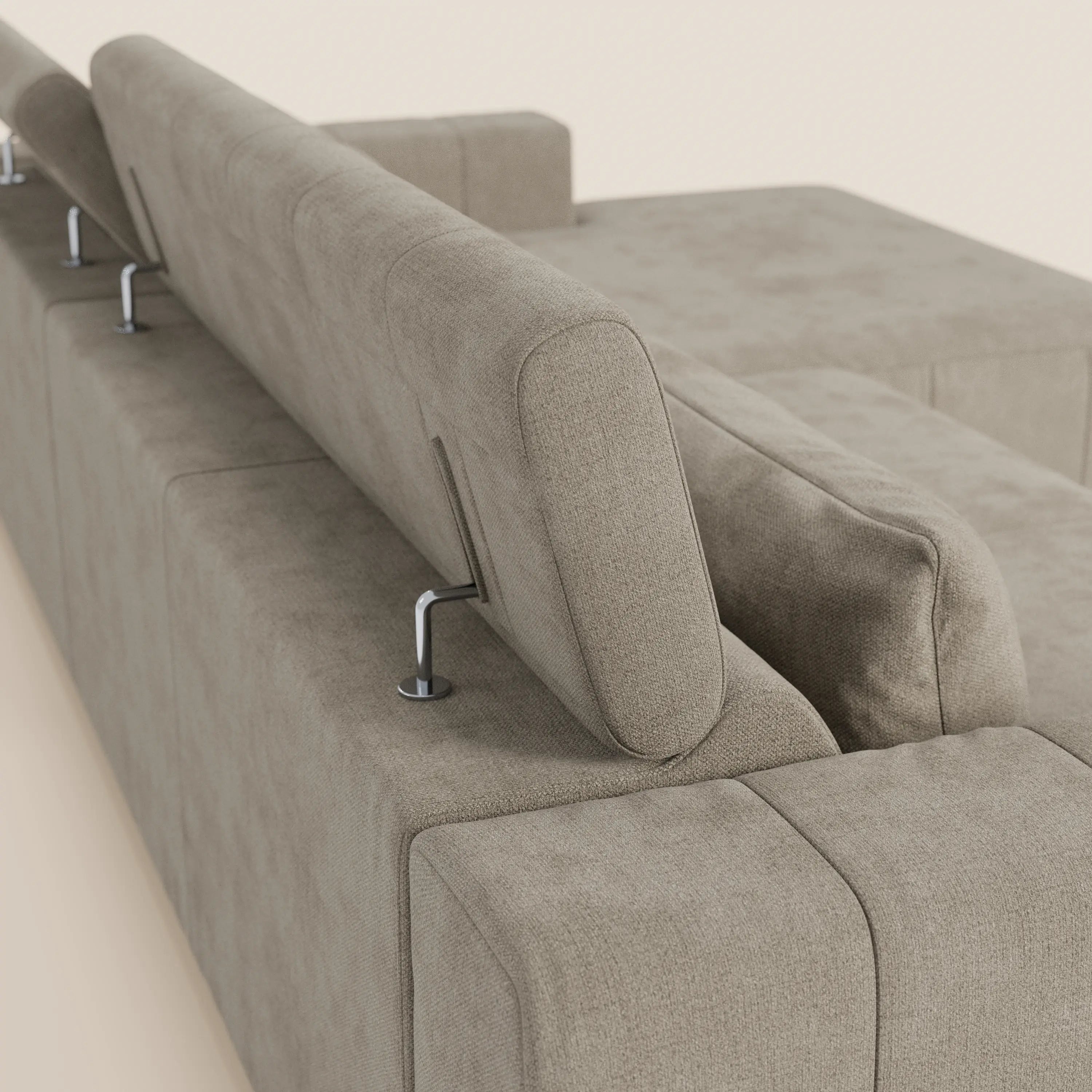Doric Divano angolare con penisola e sedute allungabili con relax elettrico - poggiatesta reclinabili in tessuto smacchiabile T23 - divani.store