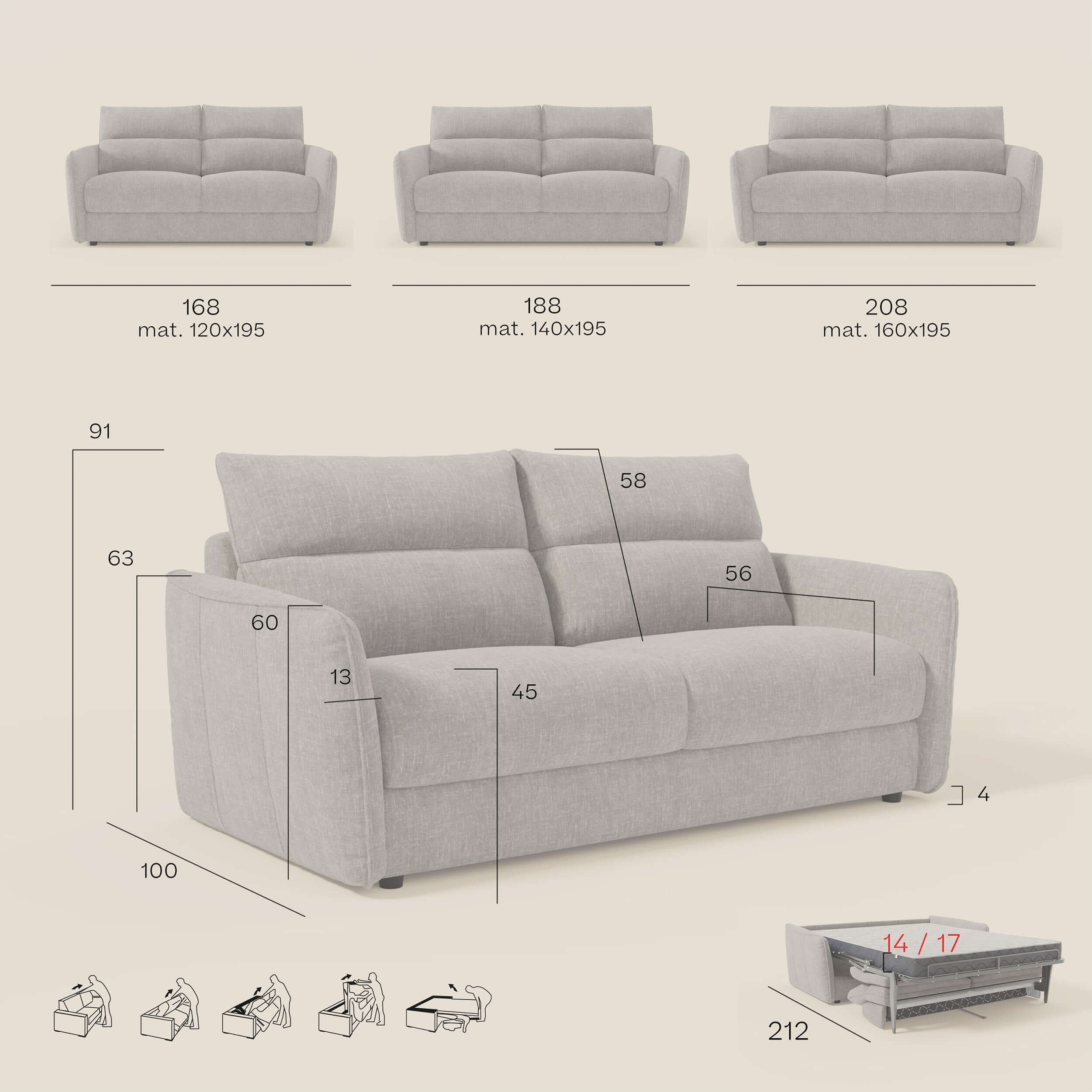 Elios Divano letto con morbidi cuscini spalliera in tessuto smacchiabile T24 blu notte