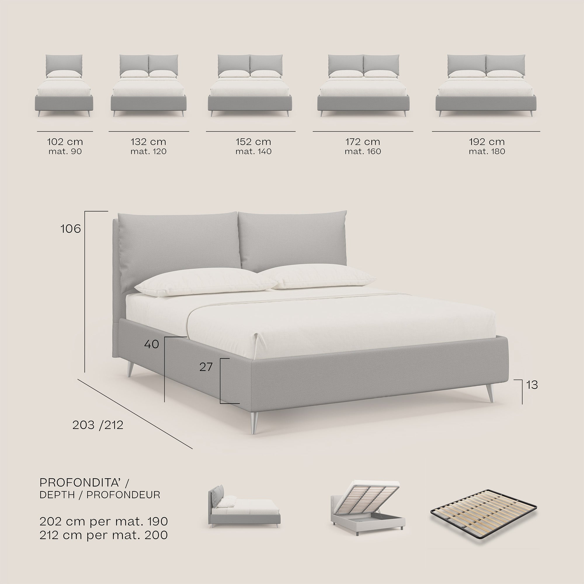 Elsa letto imbottito con vano contenitore in tessuto smacchiabile T05 beige - divani.store