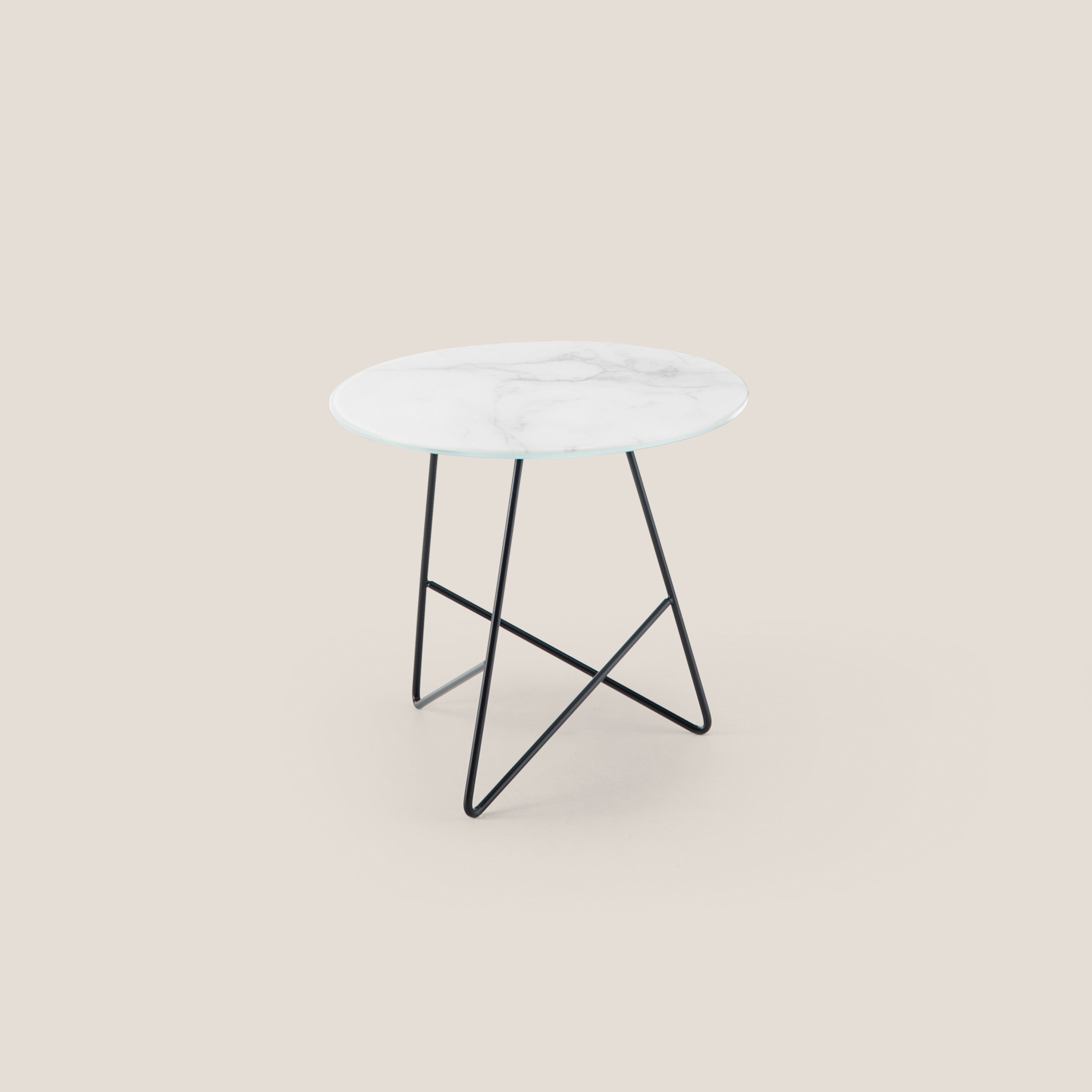 Ermione tavolino rotondo da salotto con top in vetro marmo calacatta h44 - divani.store
