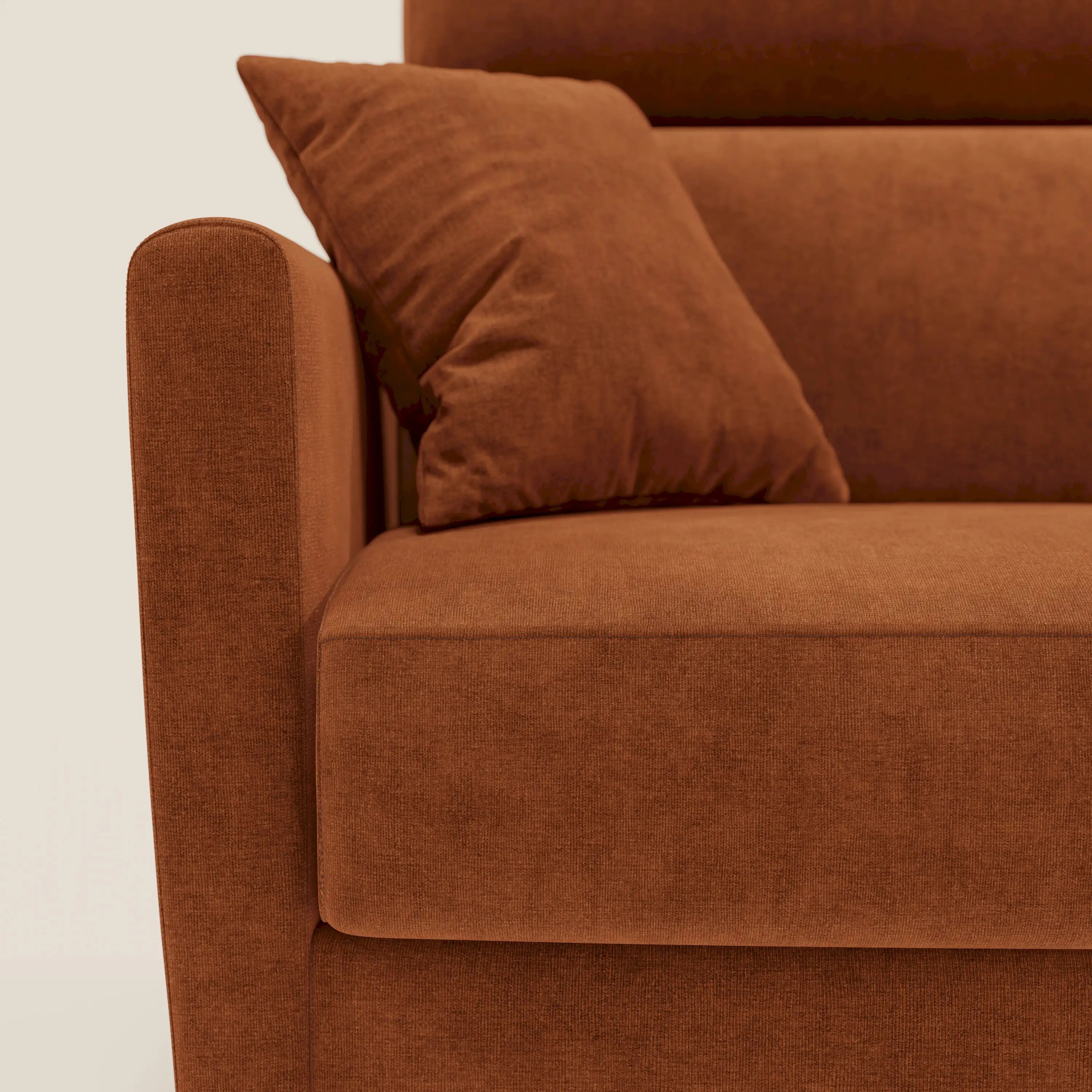 Francy Eckschlafsofa mit abnehmbarem Bezug - Stauraumhalbinsel und verstellbare Kopfstützen aus abwaschbarem Stoff T17 orange