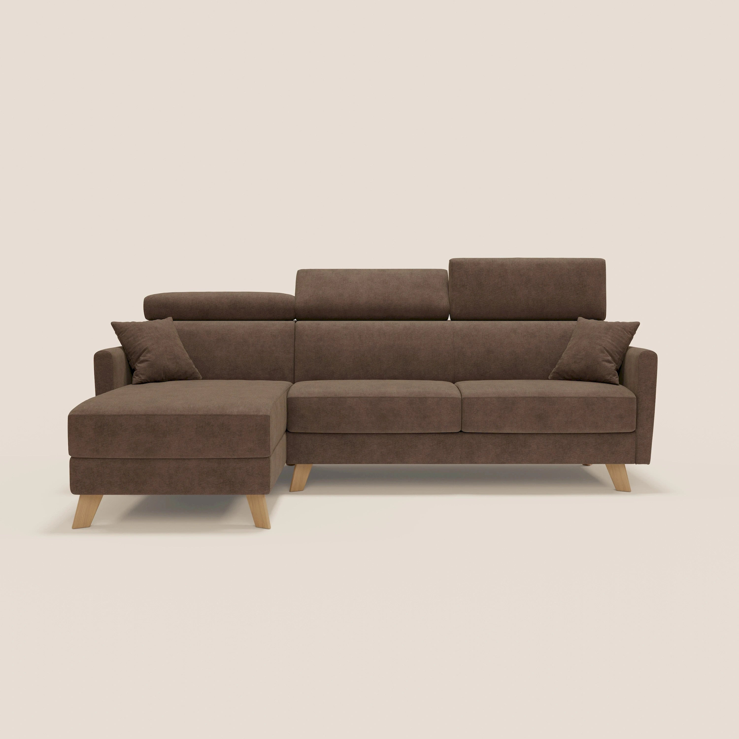 Francy Eckschlafsofa mit abnehmbarem Bezug - Stauraumhalbinsel und verstellbare Kopfstützen aus abwaschbarem Stoff T17 braun