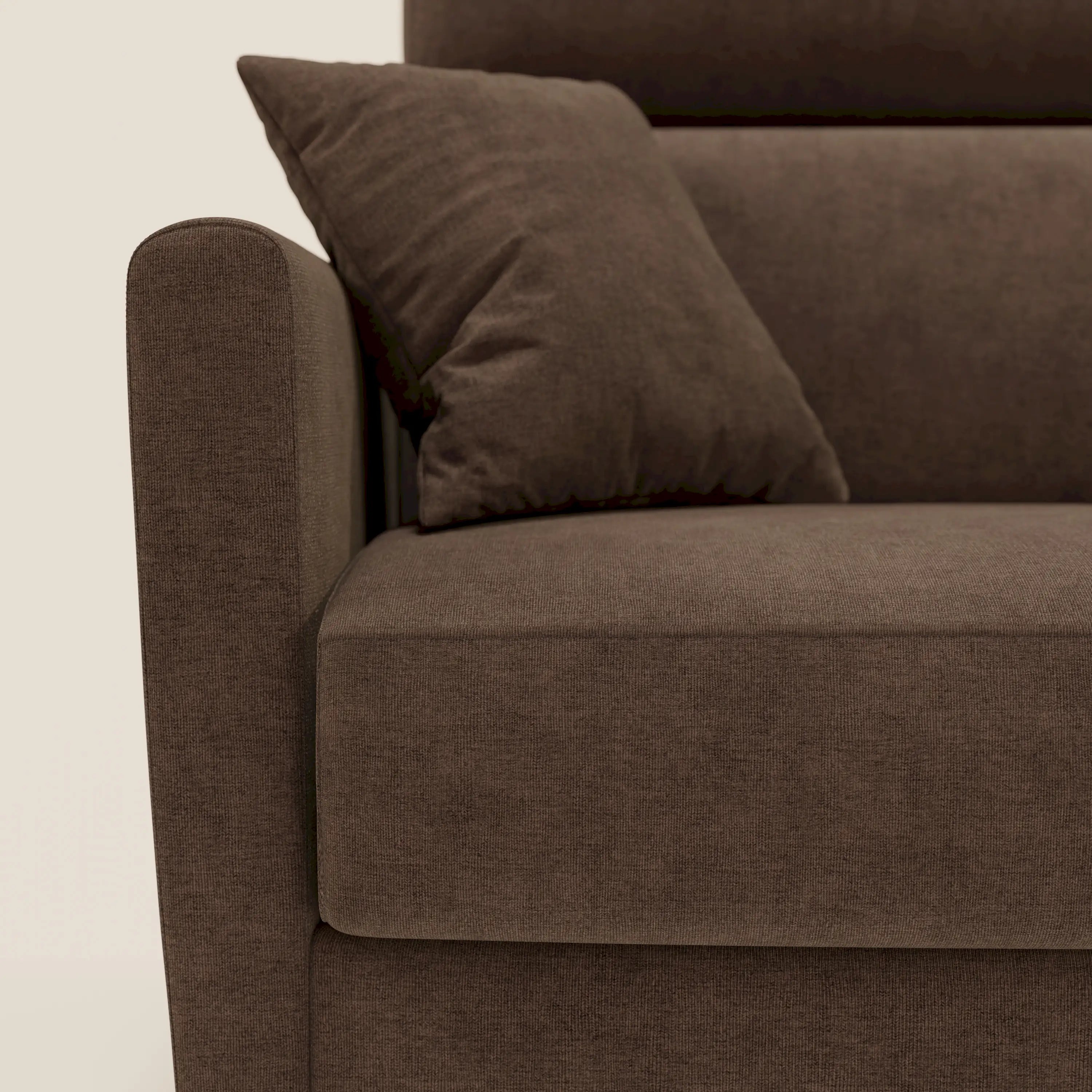Francy Eckschlafsofa mit abnehmbarem Bezug - Stauraumhalbinsel und verstellbare Kopfstützen aus abwaschbarem Stoff T17 braun