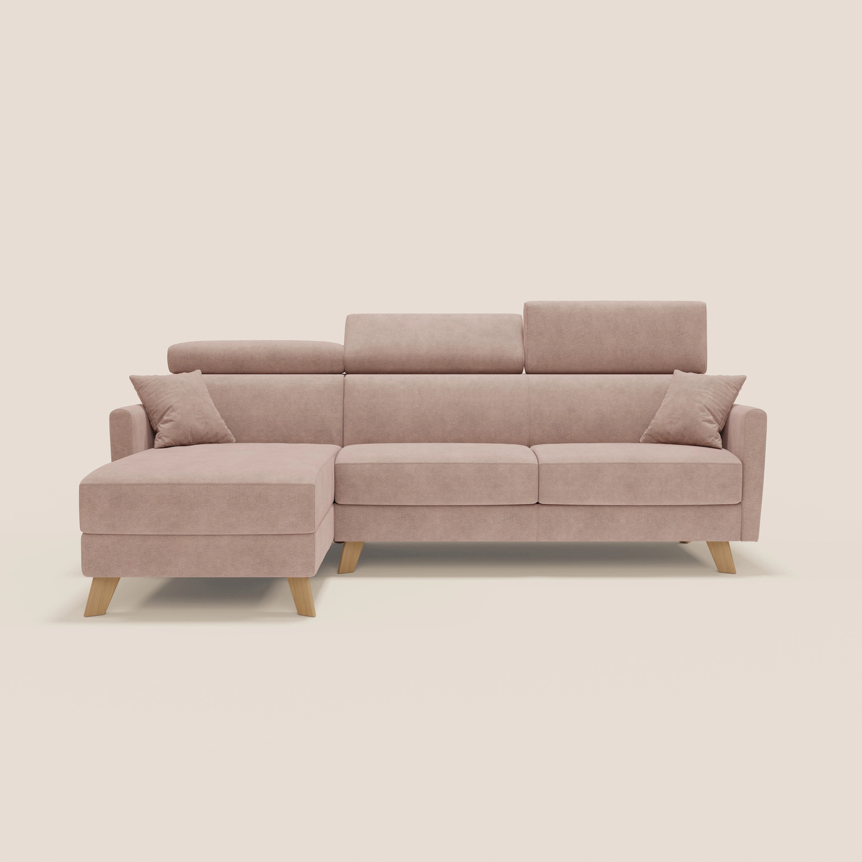 Francy Eckschlafsofa mit abnehmbarem Bezug - Stauraumhalbinsel und verstellbare Kopfstützen aus abwaschbarem Stoff T17 rosa