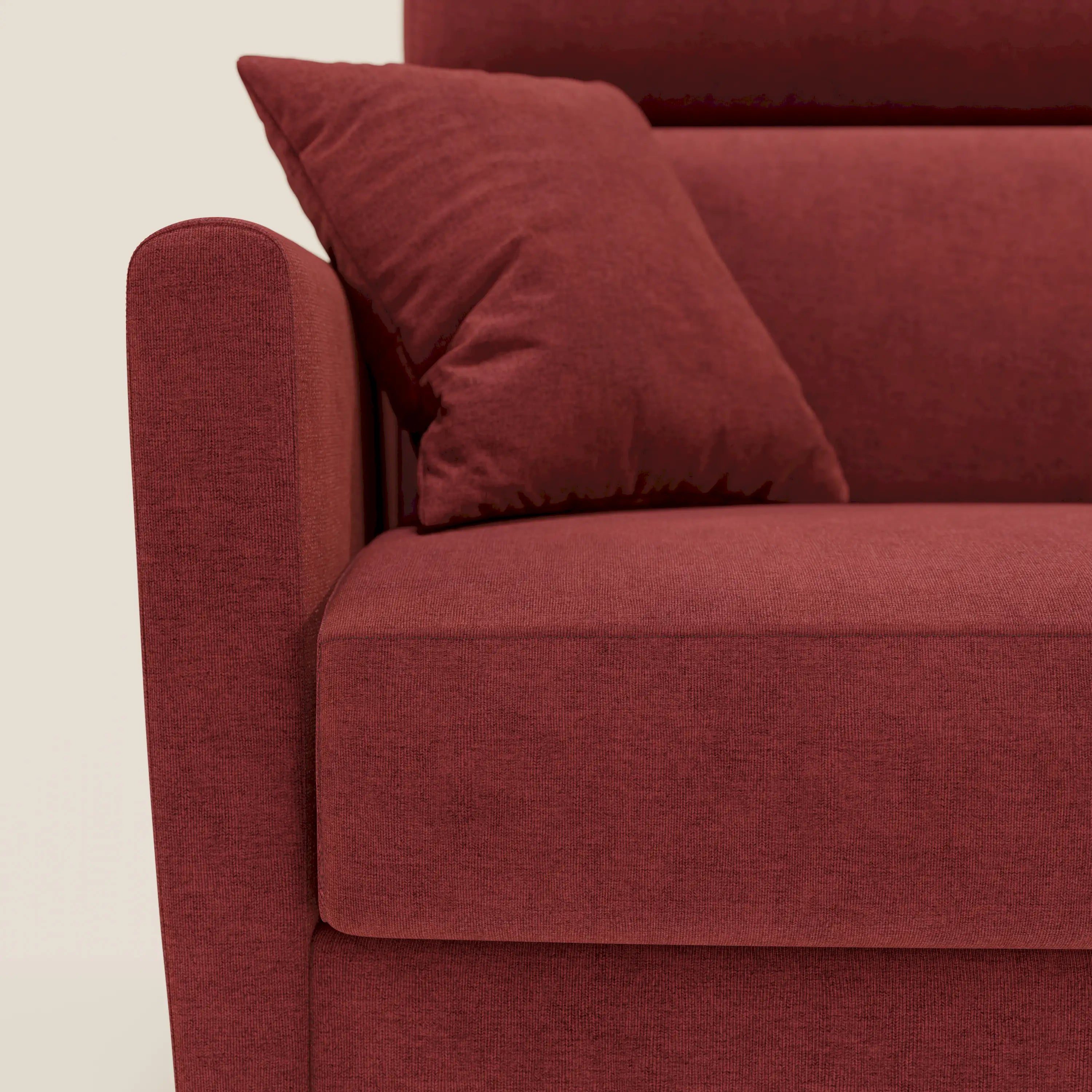 Francy Eckschlafsofa mit abnehmbarem Bezug - Stauraumhalbinsel und verstellbare Kopfstützen aus abwaschbarem Stoff T17 rot