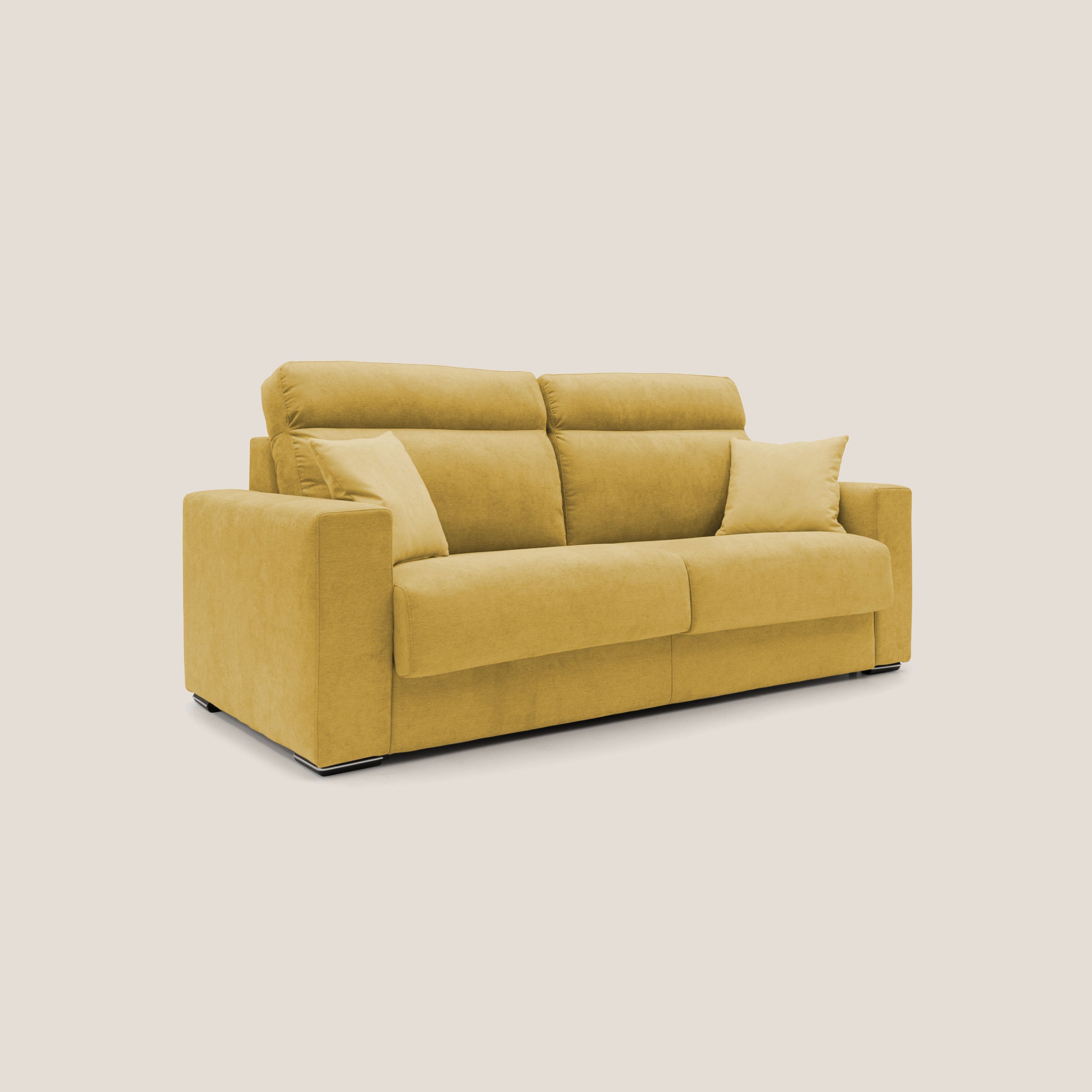 Nikita Divano letto matrimoniale con schienale morbido alto e rivestimento T02 giallo - divani.store