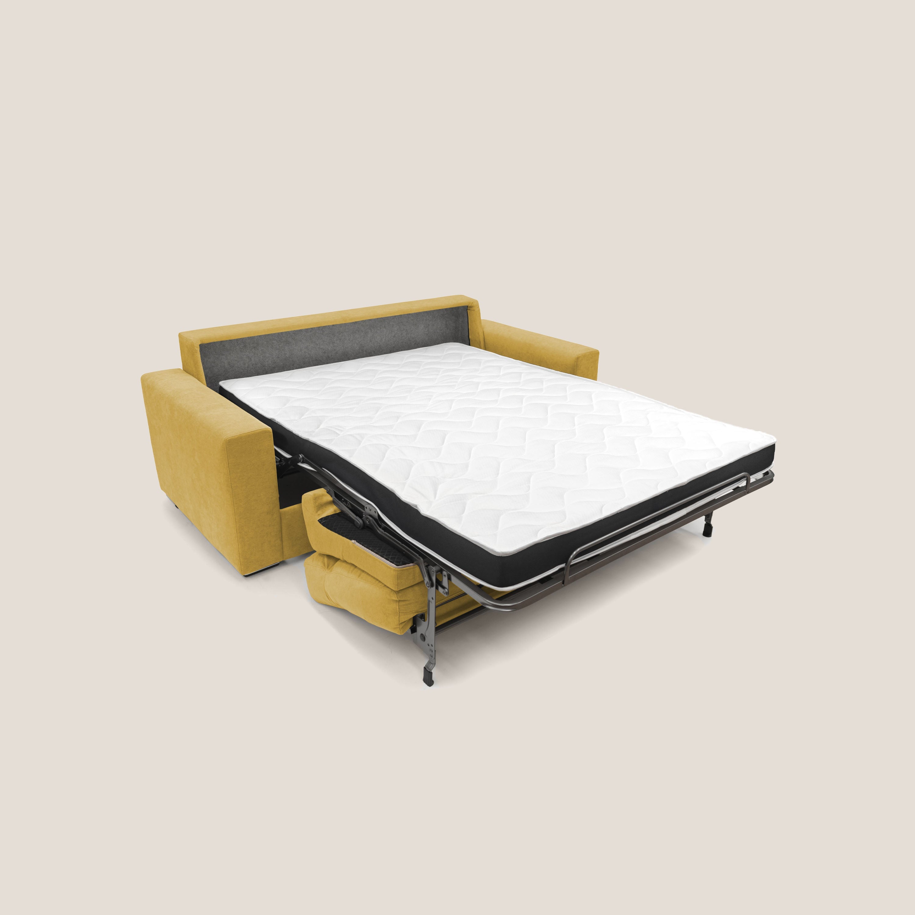 Nikita Divano letto matrimoniale con schienale morbido alto e rivestimento T02 giallo - divani.store