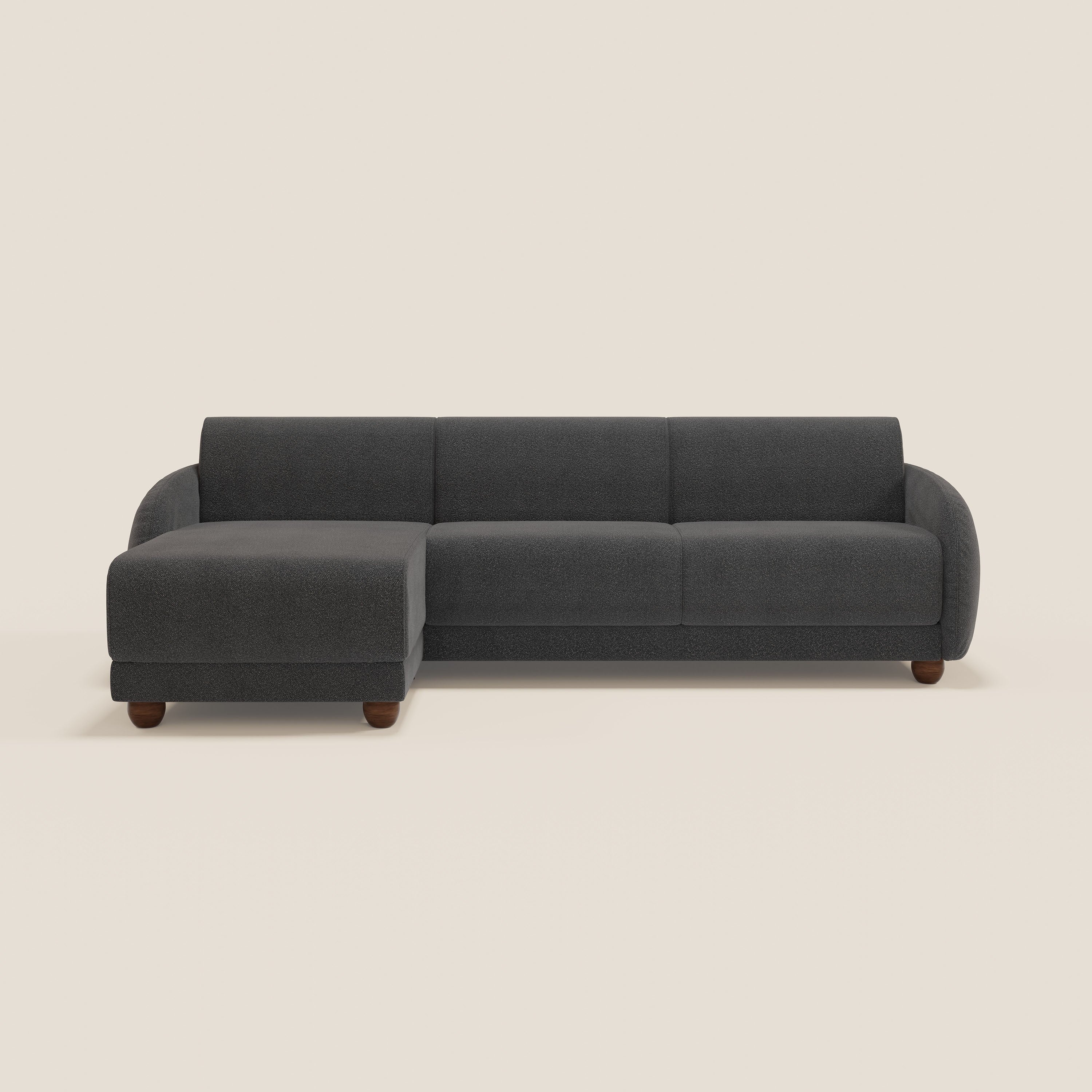 Giglio divano letto angolare con materasso alto 18 cm e penisola contenitore in morbido bouclé impermeabile T07 - divani.store