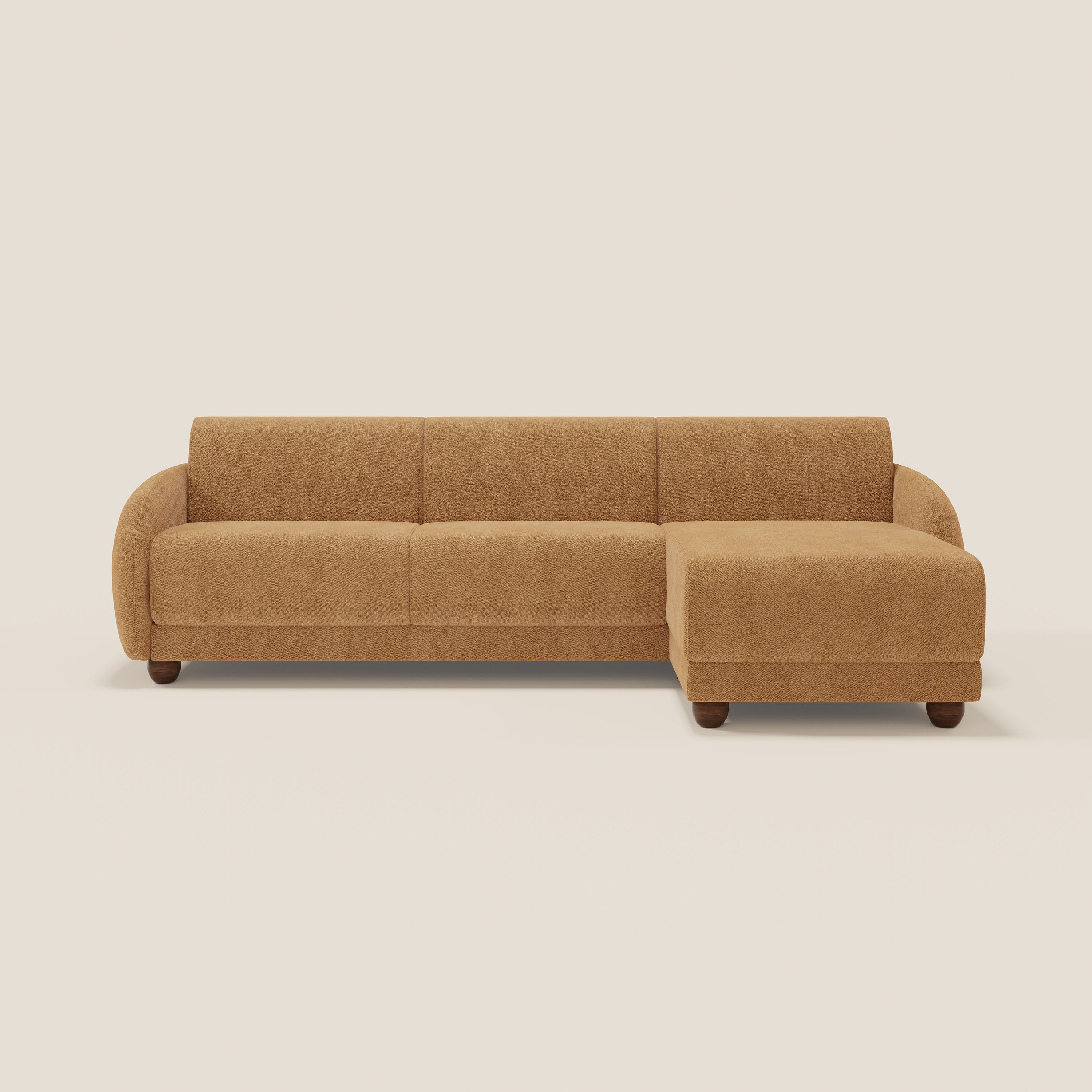 Giglio divano letto angolare con materasso alto 18 cm e penisola contenitore in morbido bouclé impermeabile T07 - divani.store