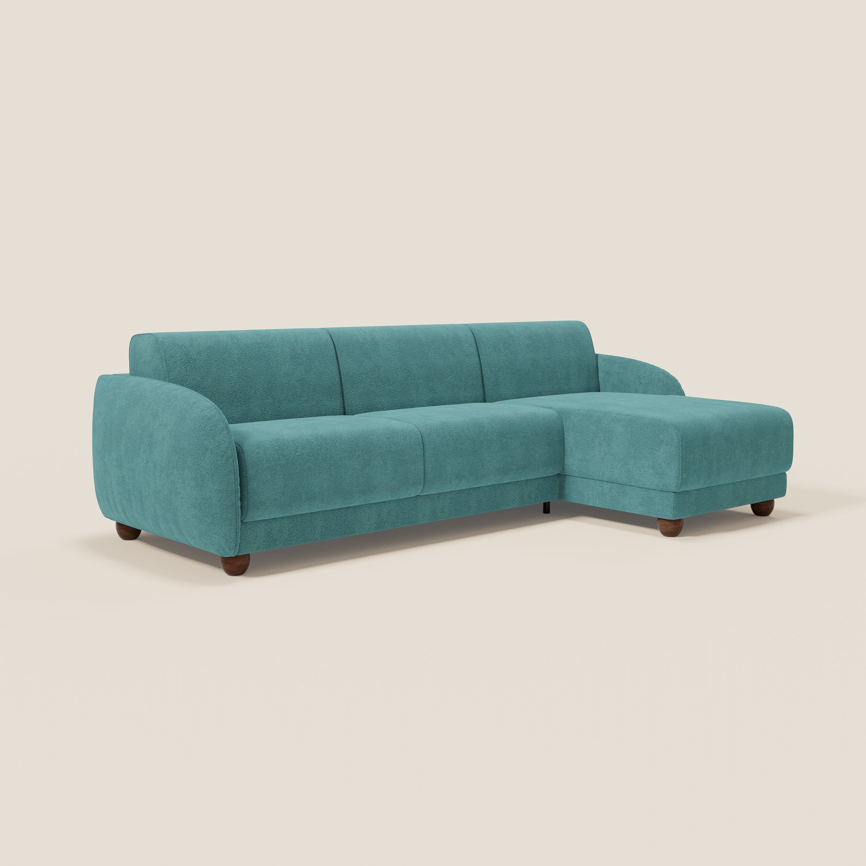 Giglio divano letto angolare con materasso alto 18 cm e penisola contenitore in morbido bouclé impermeabile T07 - divani.store