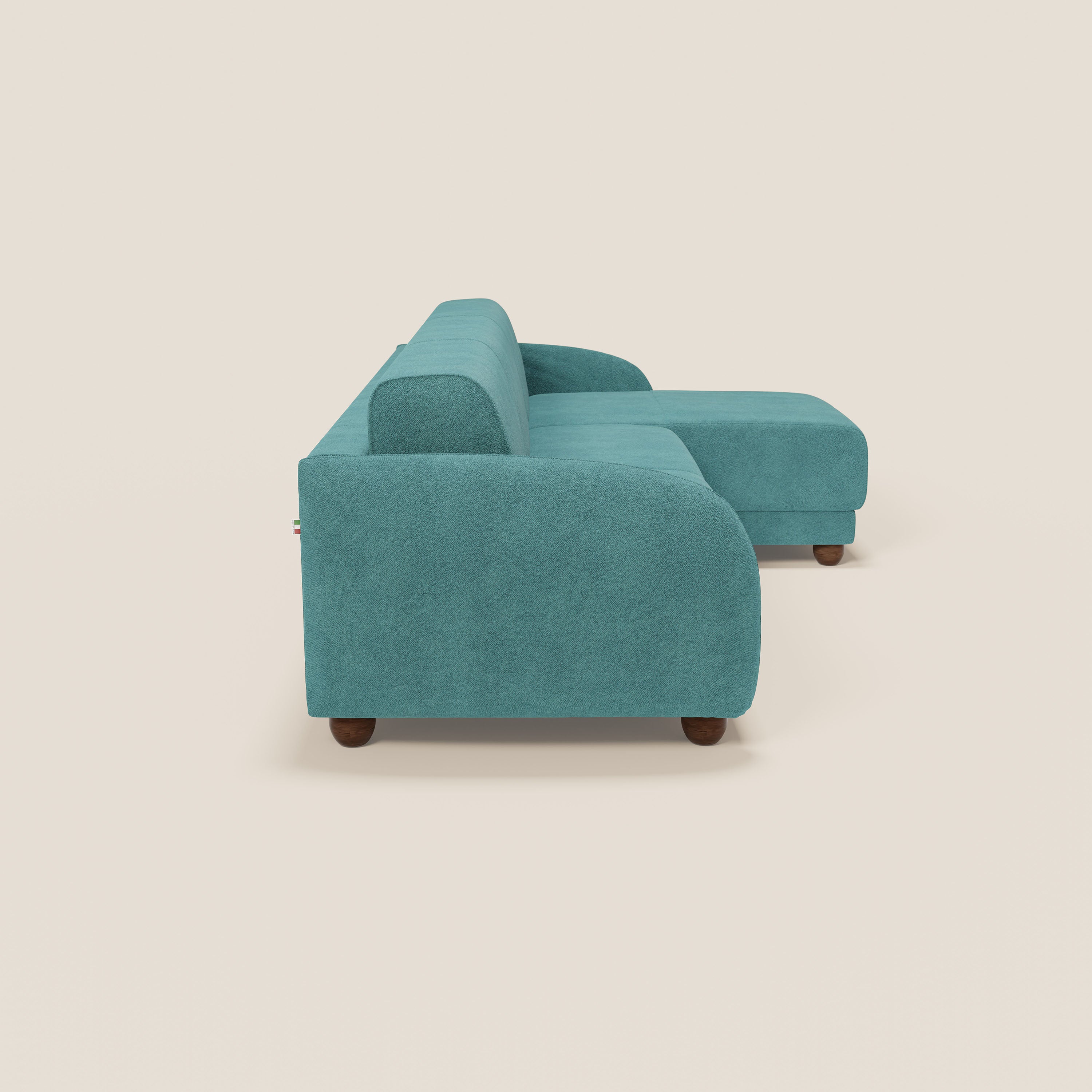 Giglio divano letto angolare con materasso alto 18 cm e penisola contenitore in morbido bouclé impermeabile T07 - divani.store