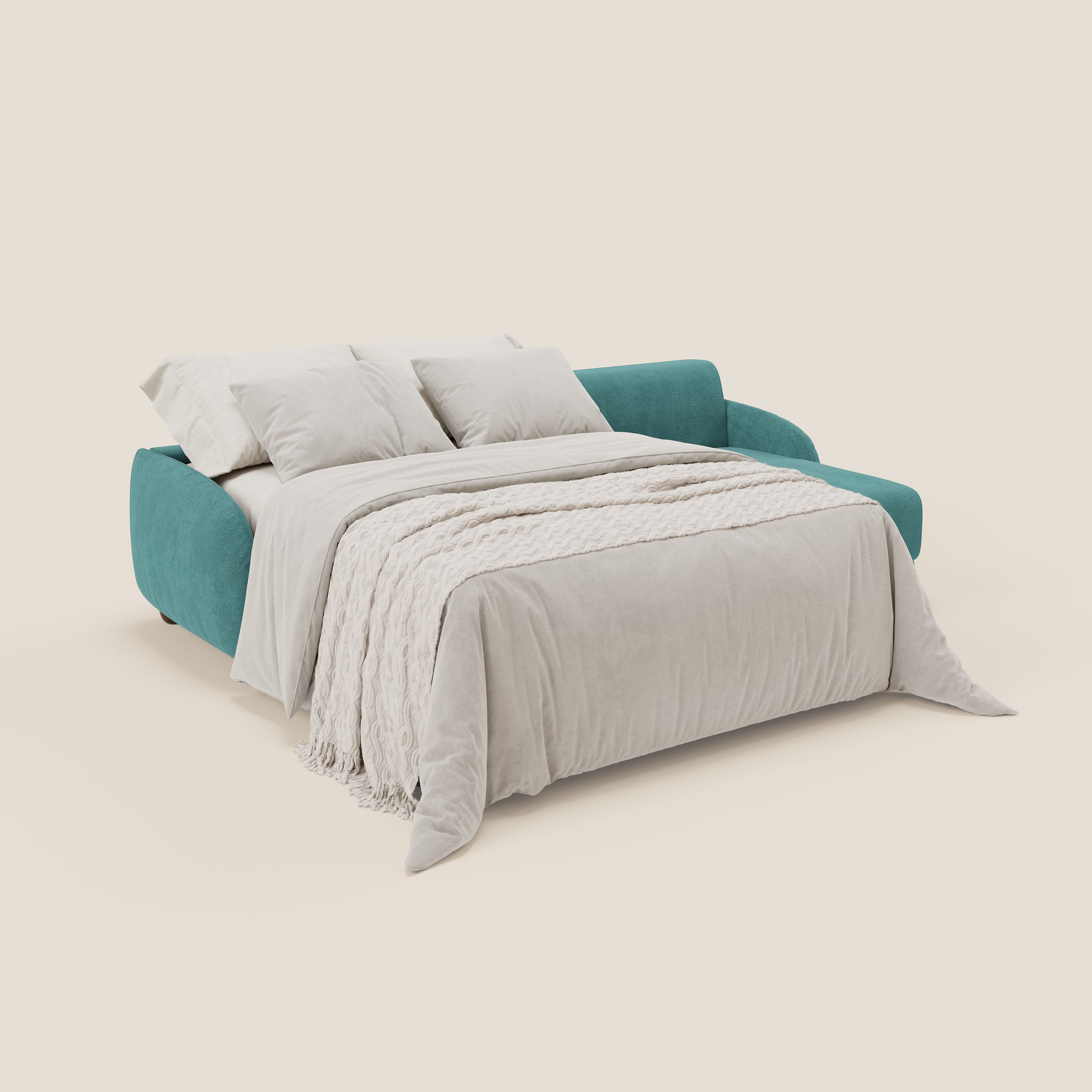 Giglio divano letto angolare con materasso alto 18 cm e penisola contenitore in morbido bouclé impermeabile T07 - divani.store