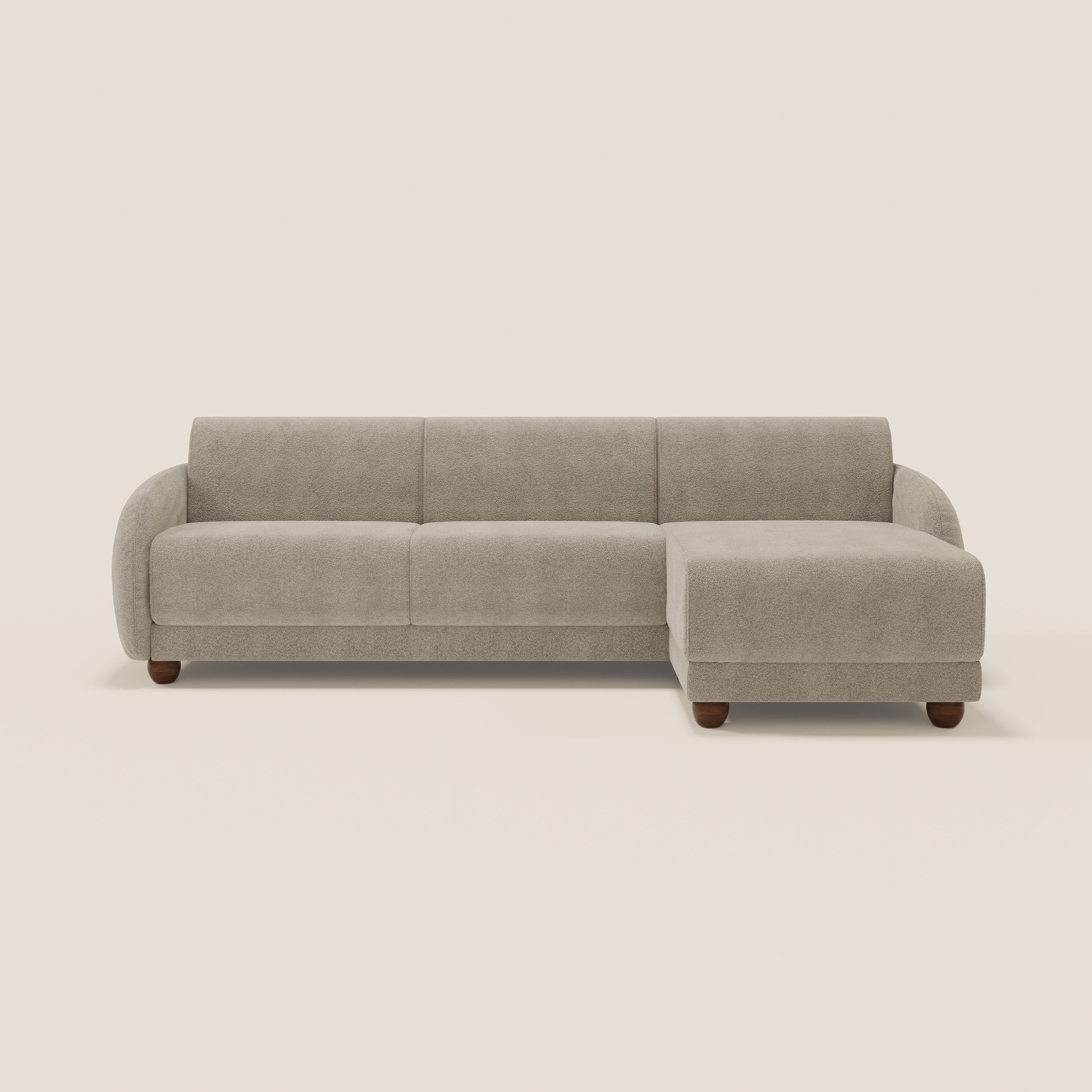 Giglio divano letto angolare con materasso alto 18 cm e penisola contenitore in morbido bouclé impermeabile T07 - divani.store