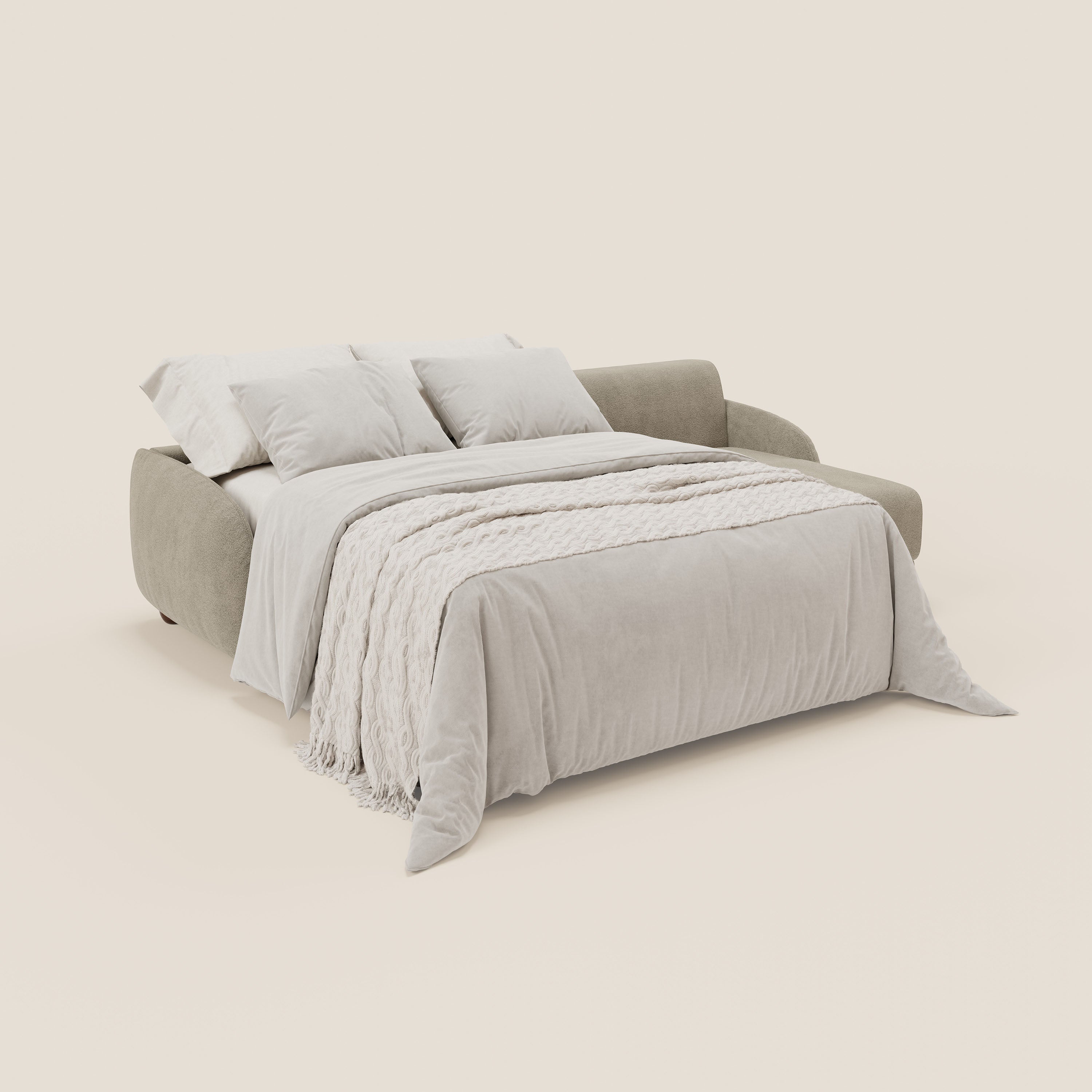 Giglio divano letto angolare con materasso alto 18 cm e penisola contenitore in morbido bouclé impermeabile T07 - divani.store