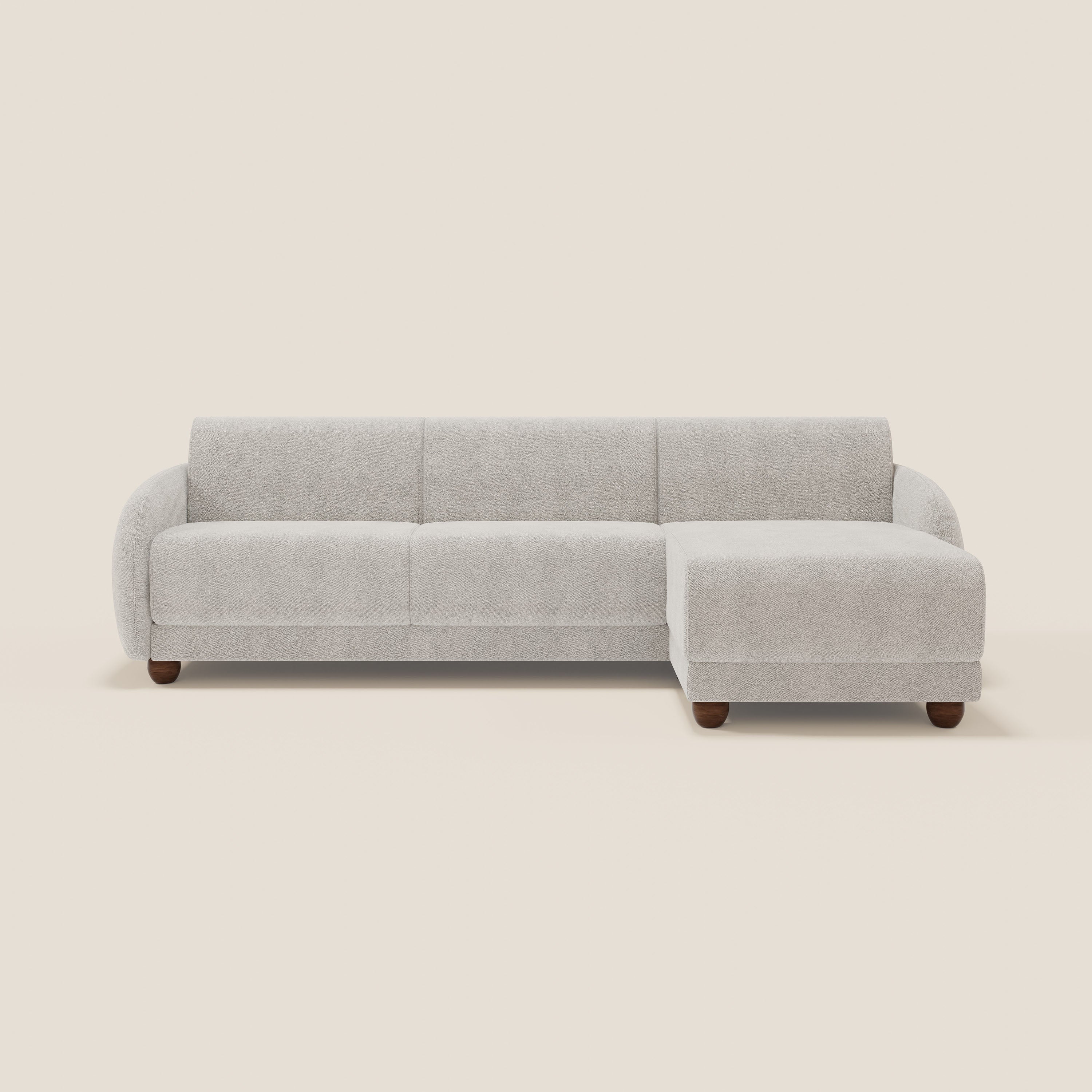 Giglio divano letto angolare con materasso alto 18 cm e penisola contenitore in morbido bouclé impermeabile T07 - divani.store
