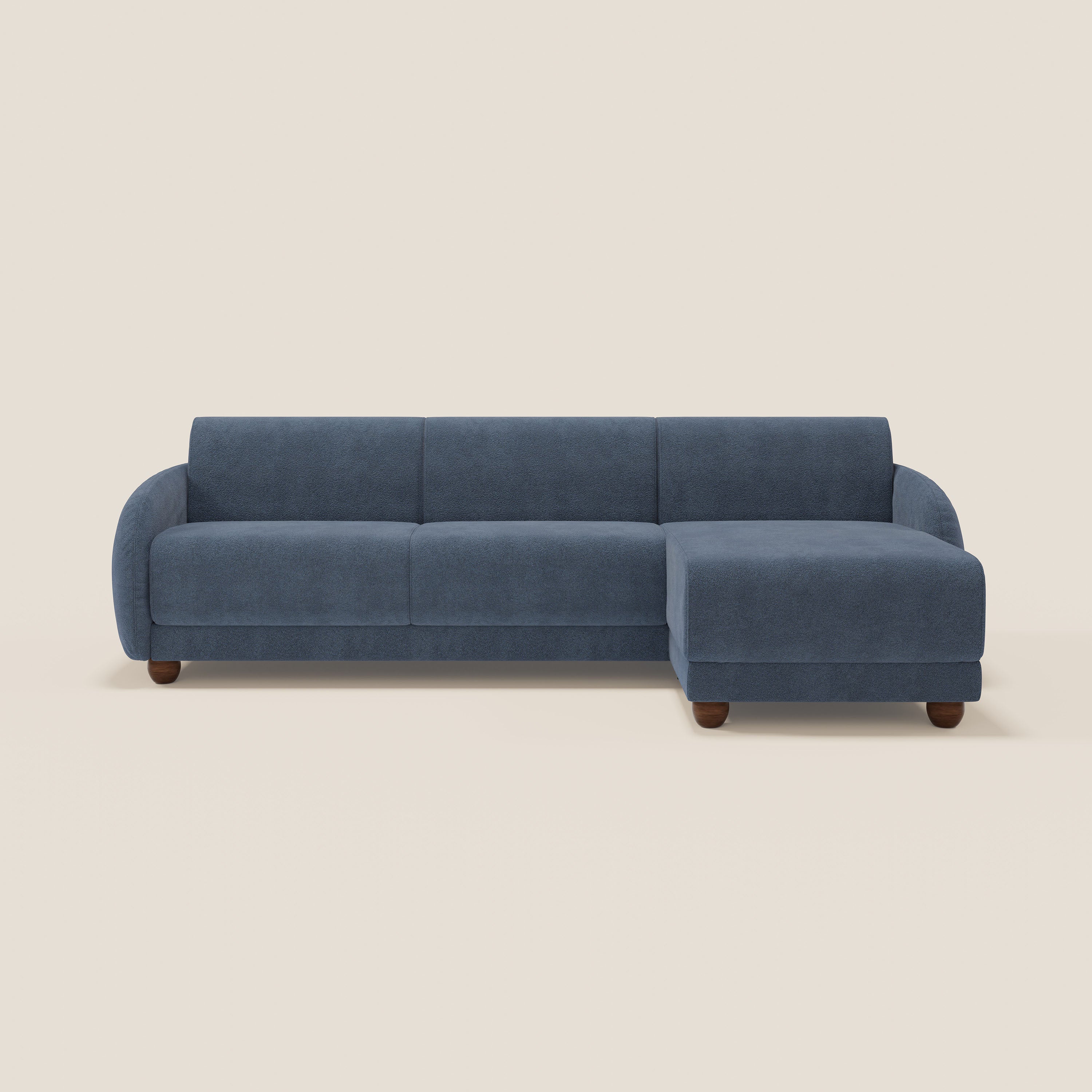 Giglio divano letto angolare con materasso alto 18 cm e penisola contenitore in morbido bouclé impermeabile T07 - divani.store