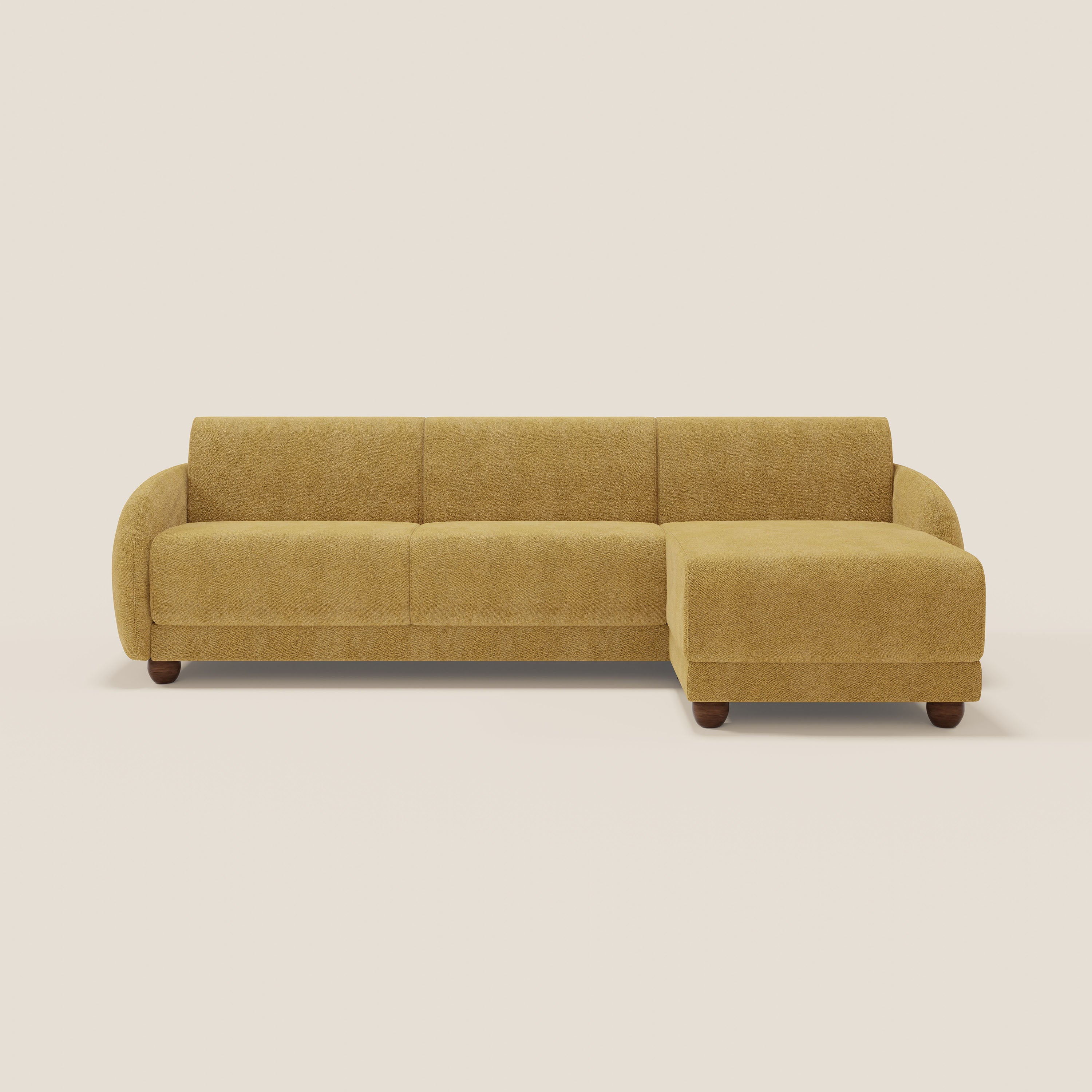 Giglio divano letto angolare con materasso alto 18 cm e penisola contenitore in morbido bouclé impermeabile T07 - divani.store