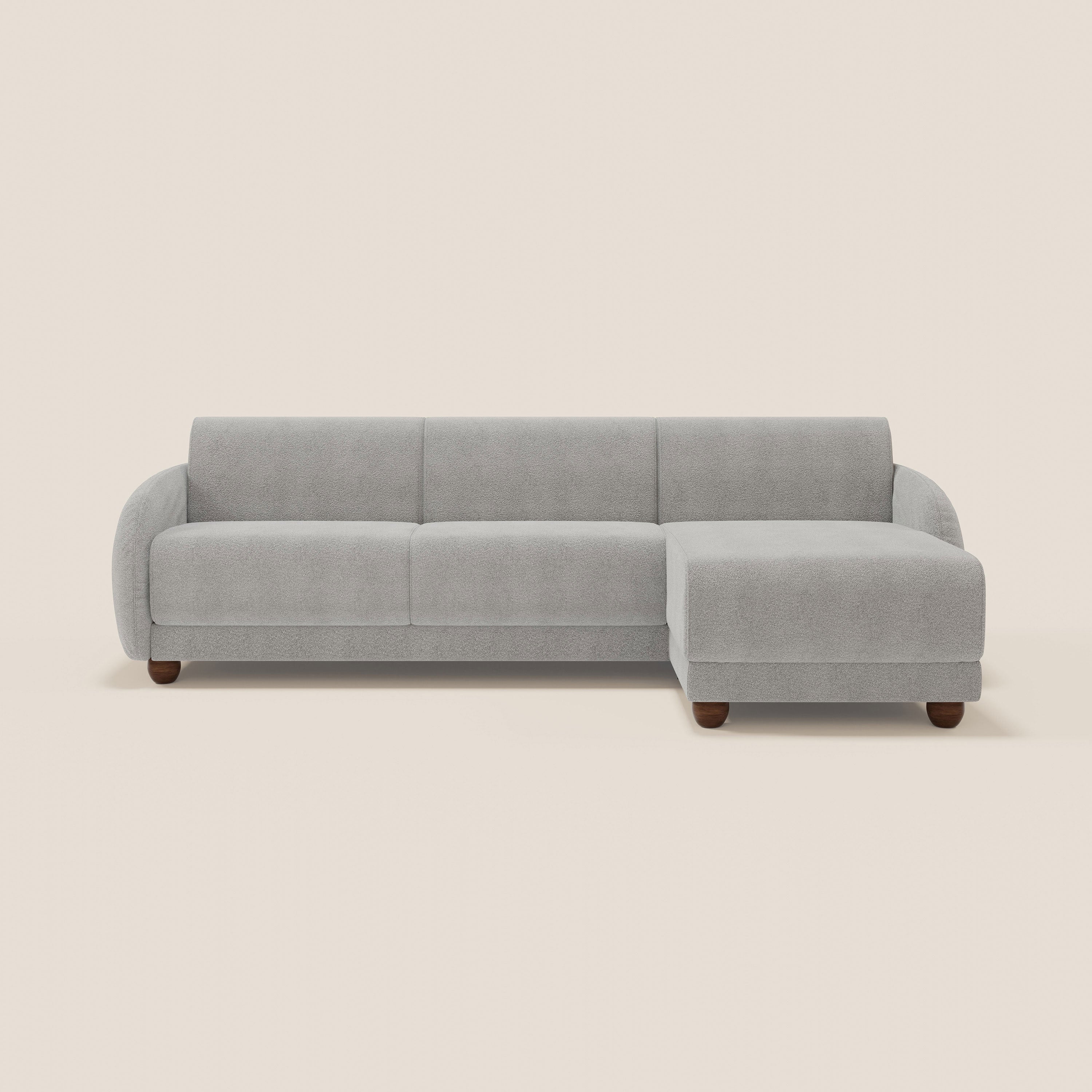 Giglio divano letto angolare con materasso alto 18 cm e penisola contenitore in morbido bouclé impermeabile T07 - divani.store