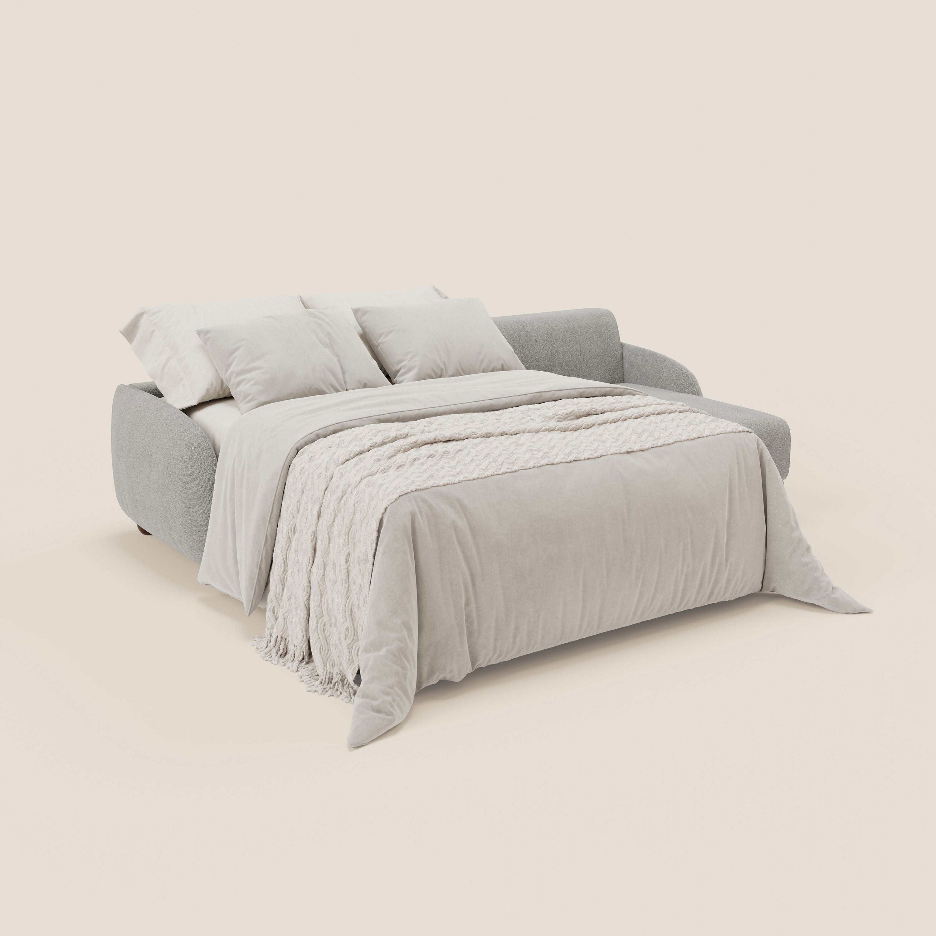 Giglio divano letto angolare con materasso alto 18 cm e penisola contenitore in morbido bouclé impermeabile T07 - divani.store