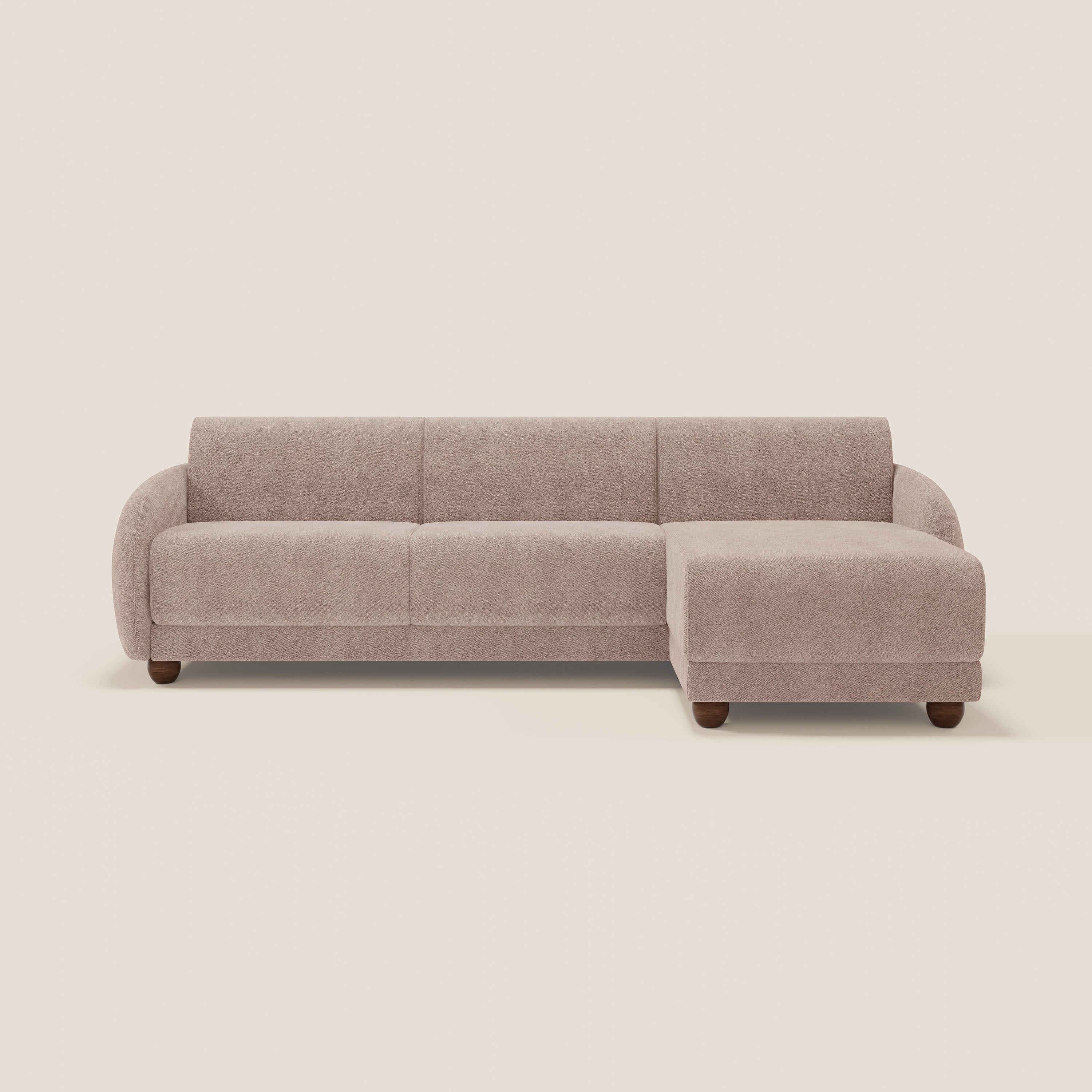 Giglio divano letto angolare con materasso alto 18 cm e penisola contenitore in morbido bouclé impermeabile T07 - divani.store