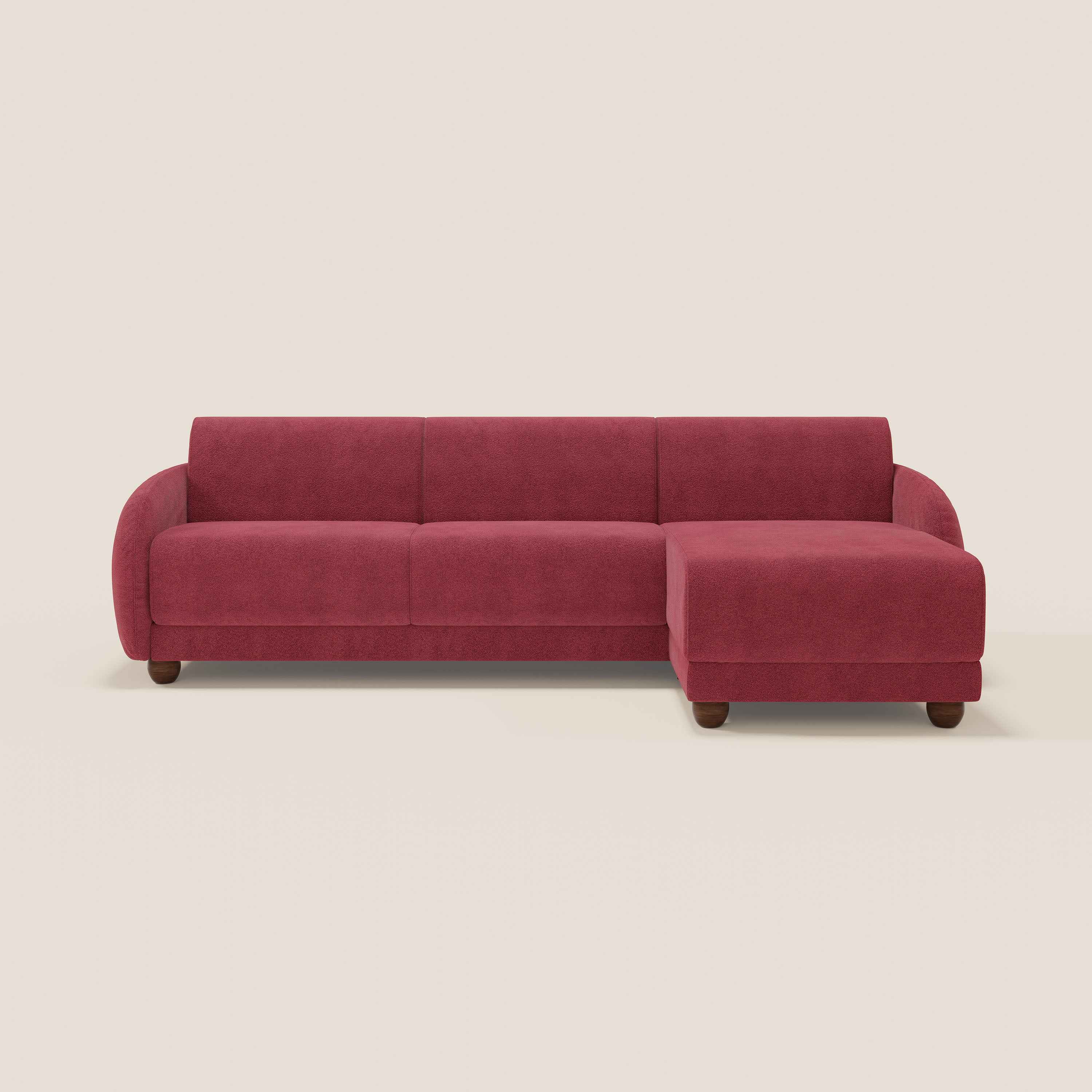 Giglio divano letto angolare con materasso alto 18 cm e penisola contenitore in morbido bouclé impermeabile T07 - divani.store