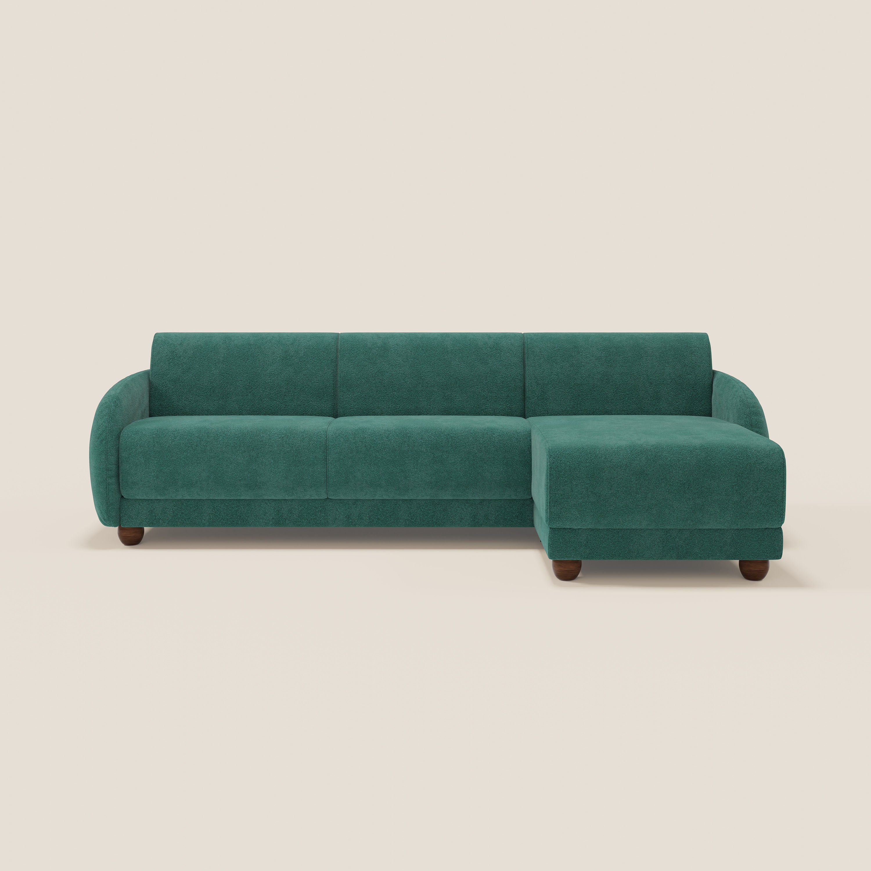 Giglio divano letto angolare con materasso alto 18 cm e penisola contenitore in morbido bouclé impermeabile T07 - divani.store