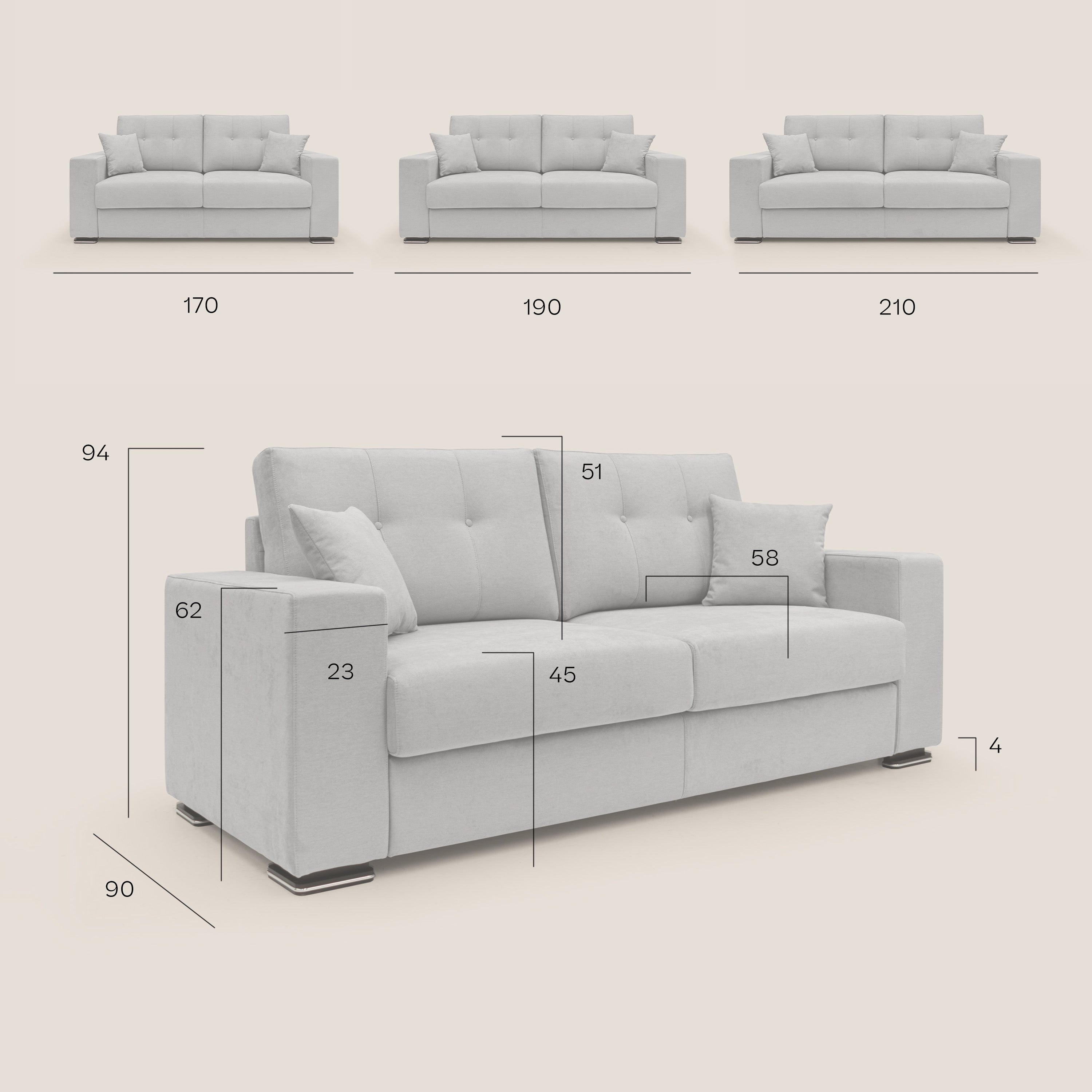 Giove divano in morbido tessuto impermeabile T02 rosa - divani.store