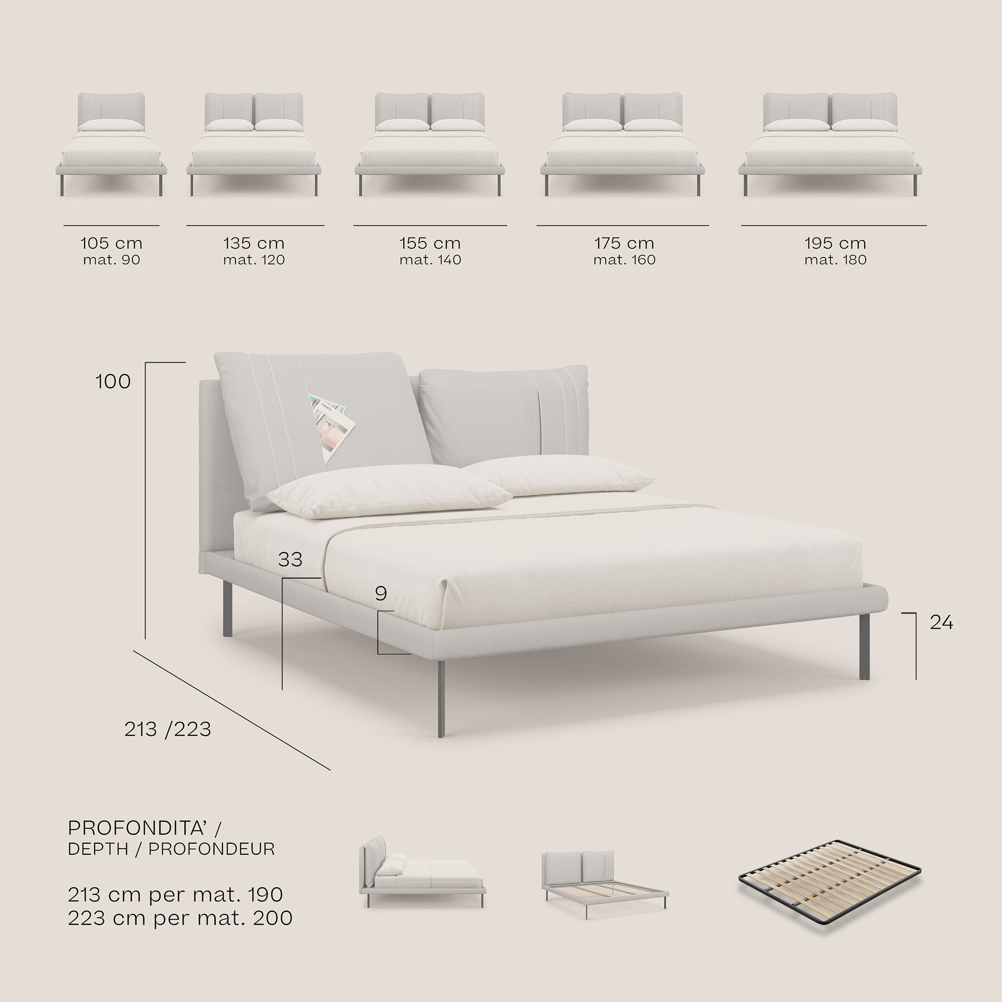 Giselle letto moderno con cuscini testata regolabili con tasche in microfibra impermeabile T11 nero - divani.store