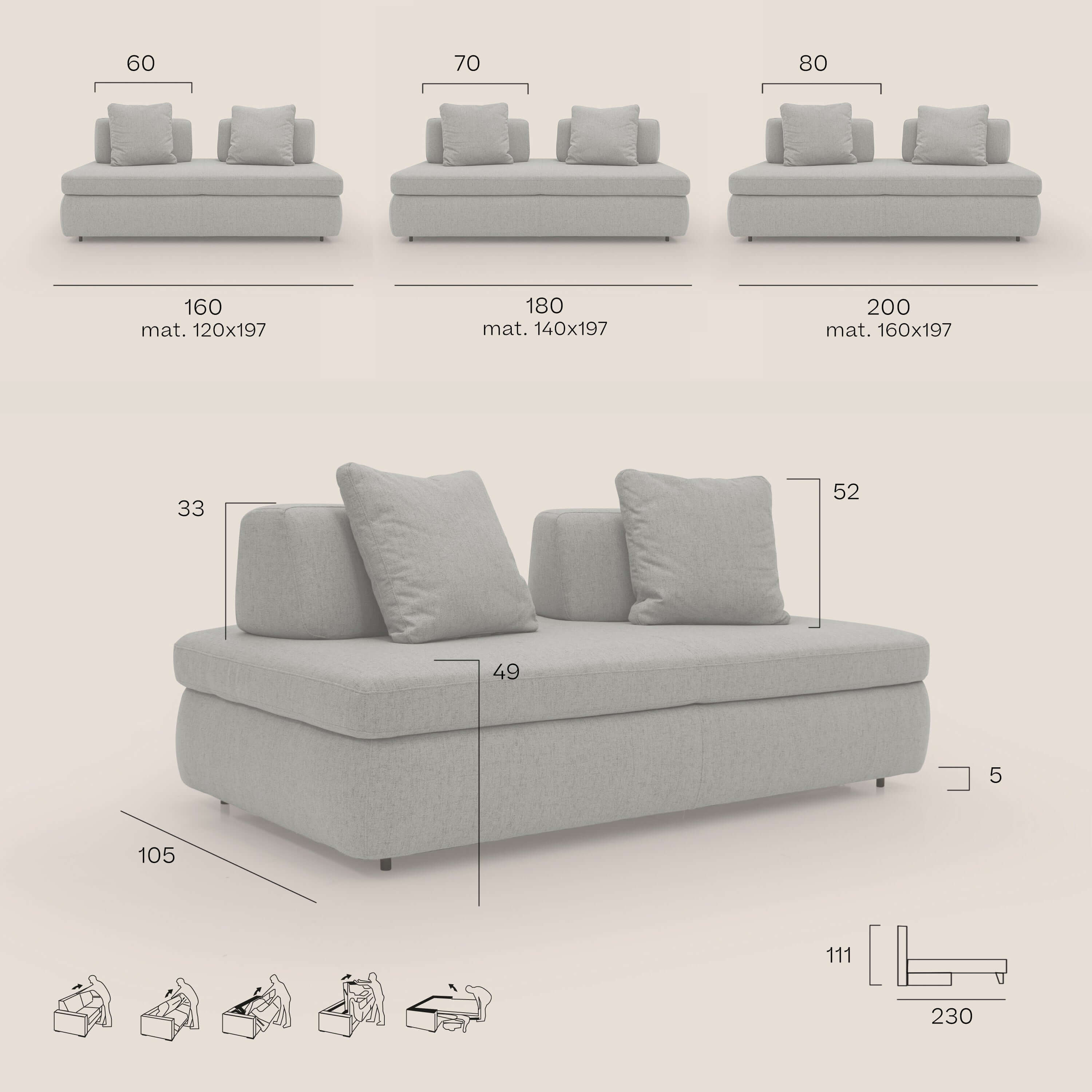 Gransasso Divano letto matrimoniale dal DESIGN innovativo in tessuto impermeabile T03 blu - divani.store