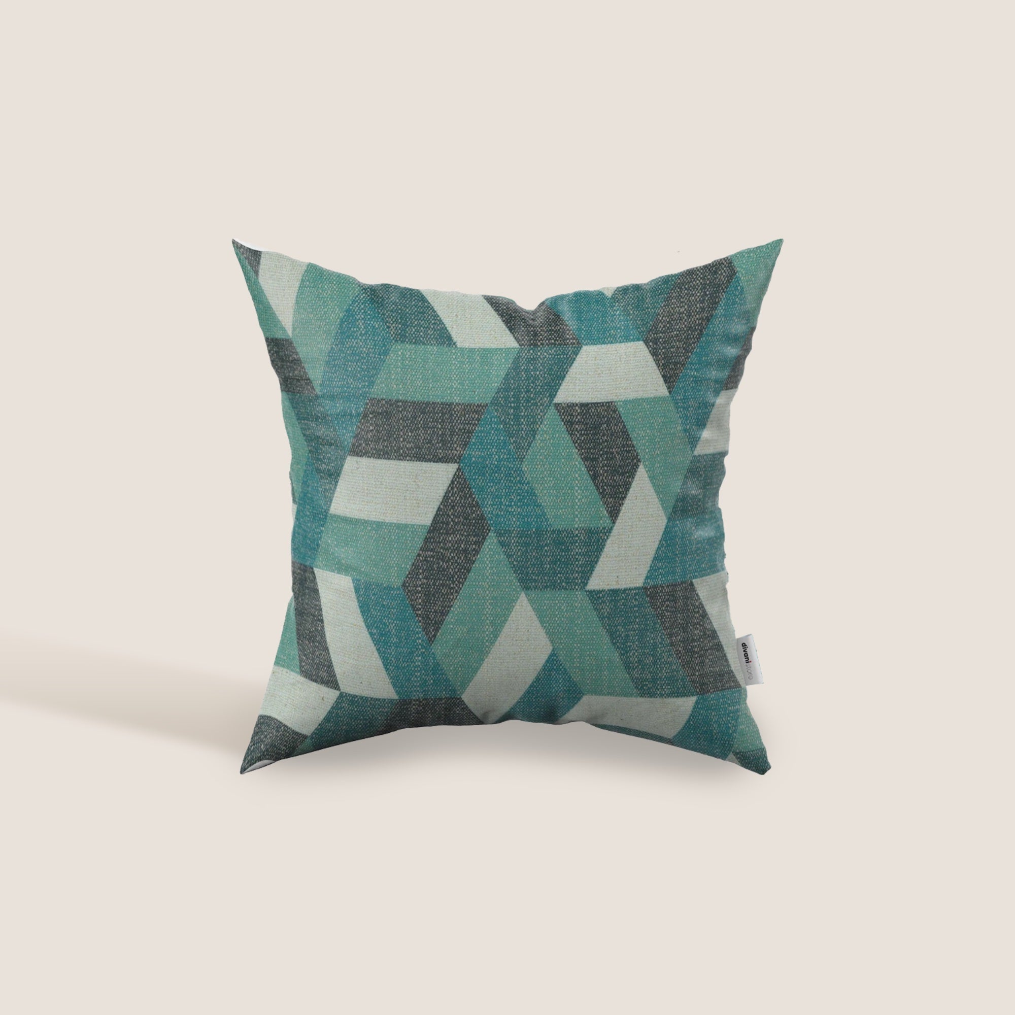 Unreal cuscini a fantasia geometriche in tessuto idrorepellente disponibile in diverse colorazioni verde acqua - divani.store