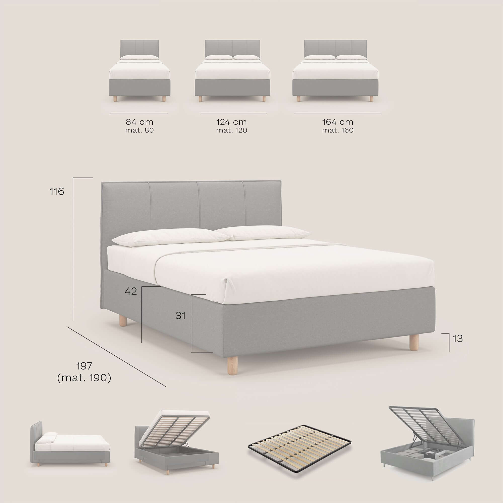 Lothar letto contenitore maxi dalle dimensioni contenute in tessuto impermeabile T13 beige - divani.store