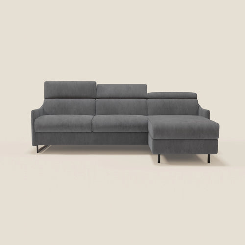 Loto Divano Letto Angolare con Penisola contenitore, Poggiatesta, Materasso Alto H18 in morbido tessuto impermeabile T14 - divani.store