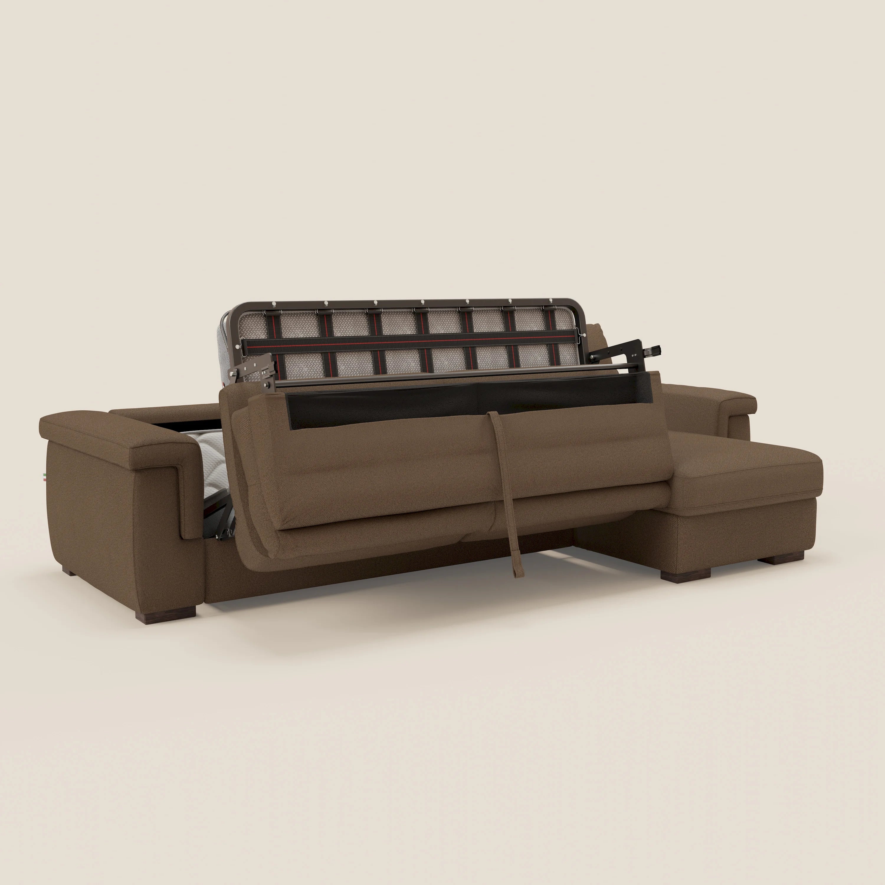 Magnolia Ecksofa mit Halbinsel und Stauraum – Matratze H18 cm aus abwaschbarem Stoff T05 braun