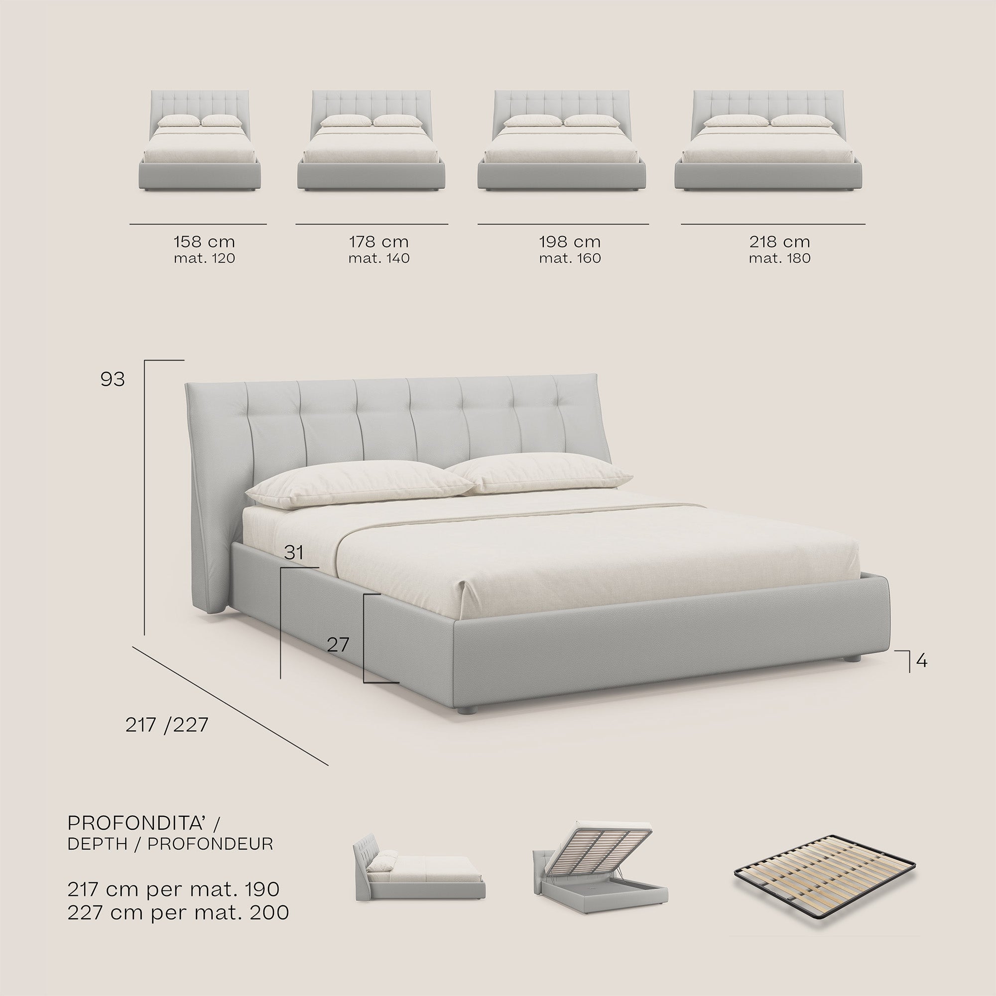 Clizia letto imbottito di design con vano contenitore in ecopelle impermeabile T04 blu - divani.store