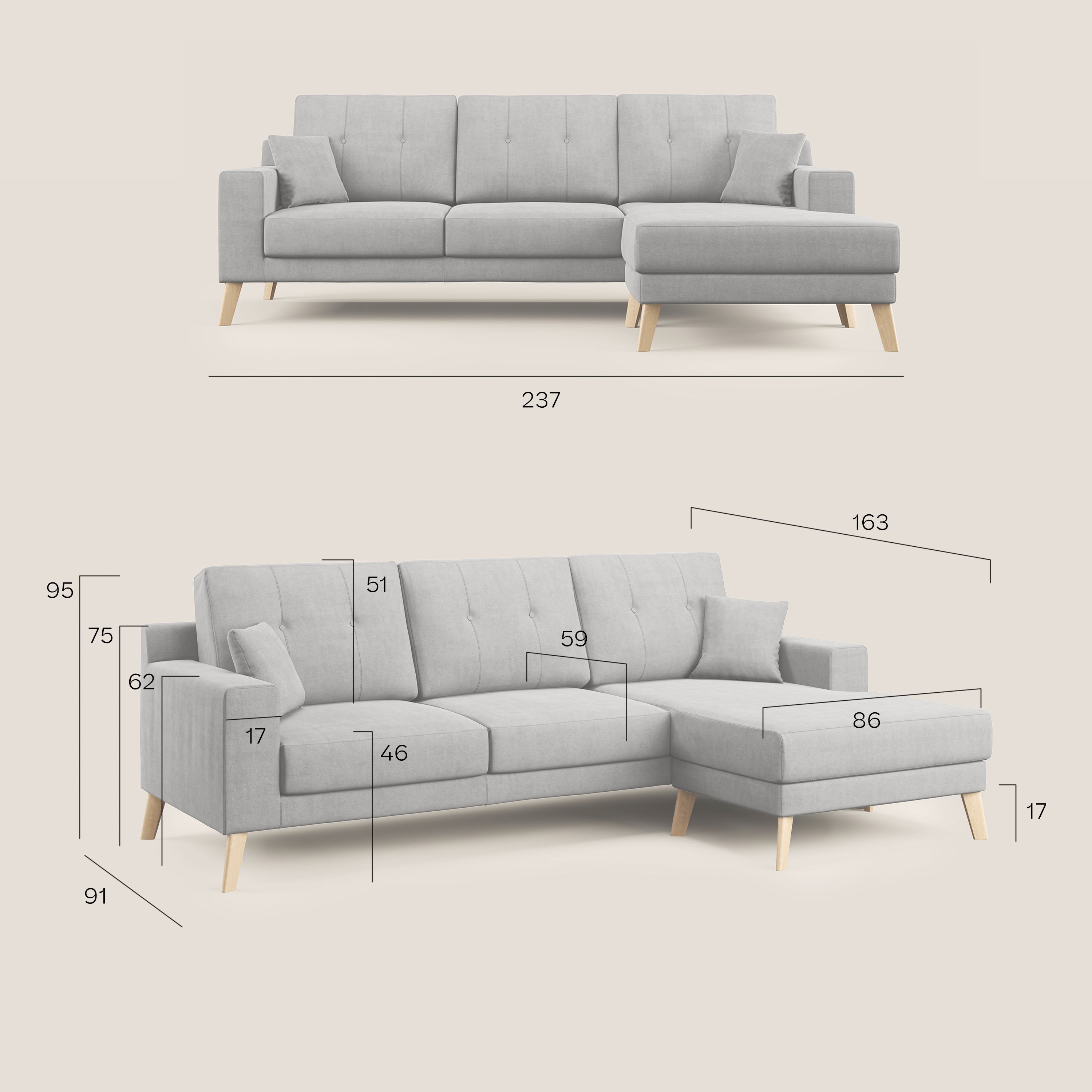 Danish divano angolare REVERSIBILE in tessuto morbido impermeabile T02 nero - divani.store