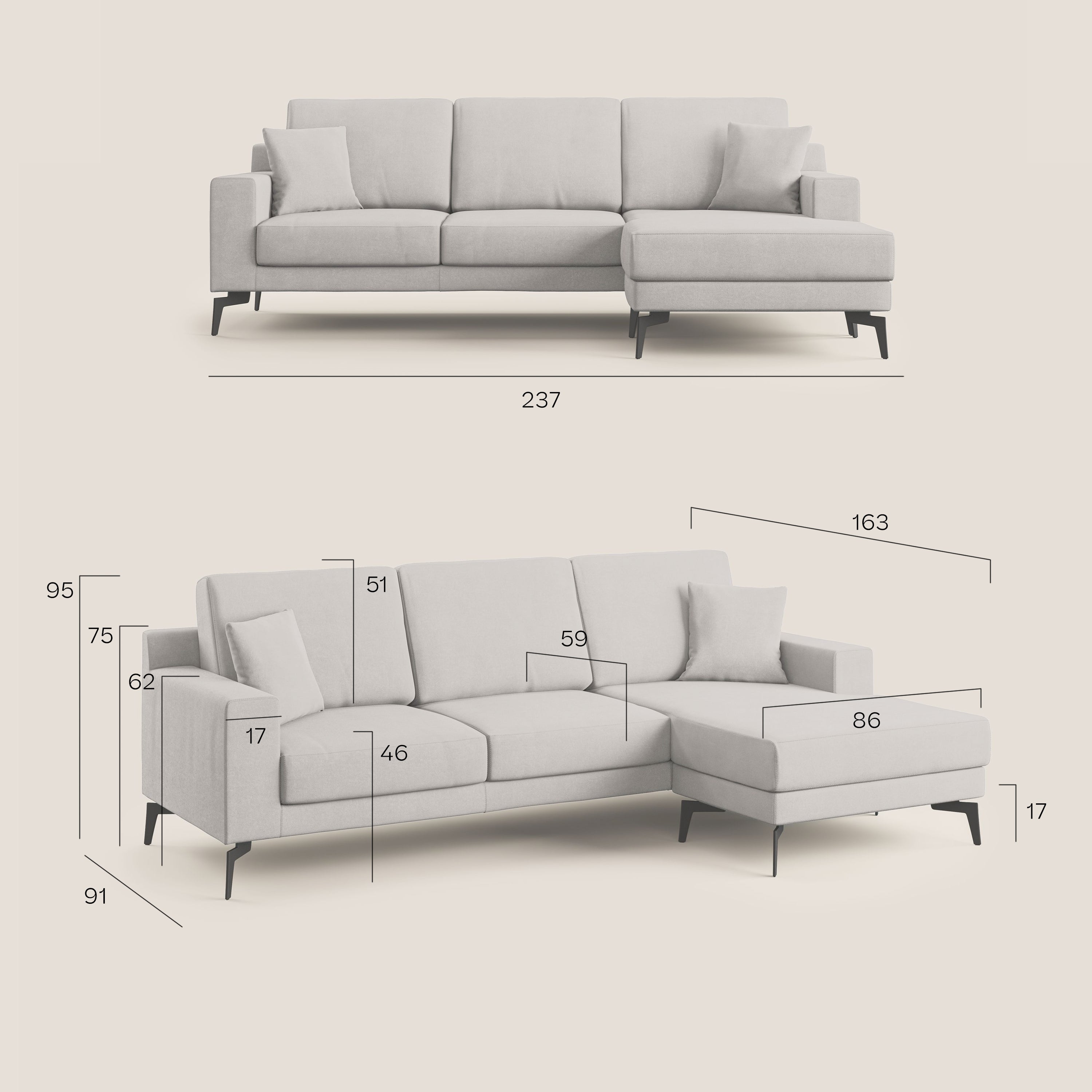 Prestige divano angolare reversibile in microfibra smacchiabile T11 nero - divani.store