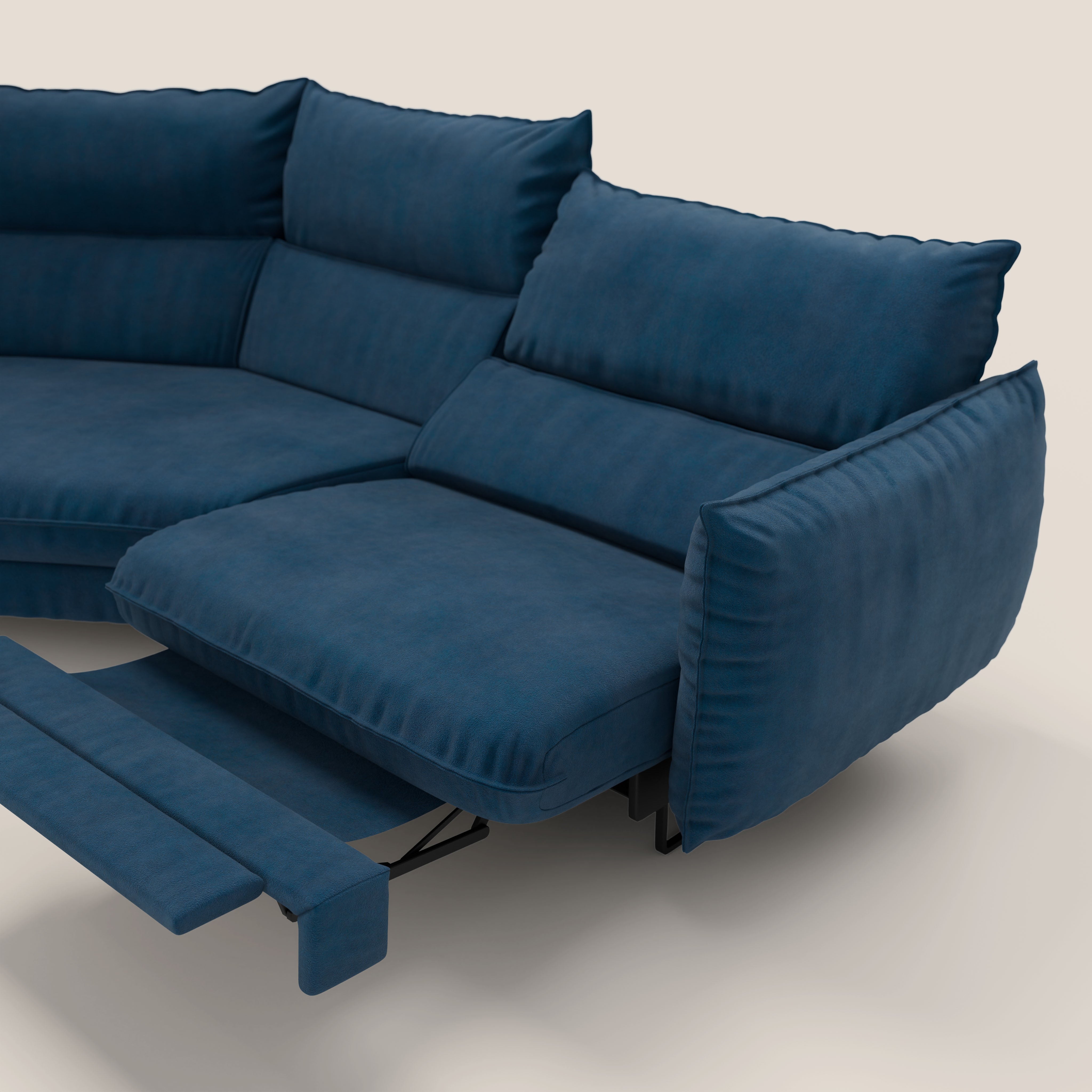 Monamour divano moderno angolare con opzione relax elettrico in microfibra smacchiabile impermeabile T11 blu - divani.store