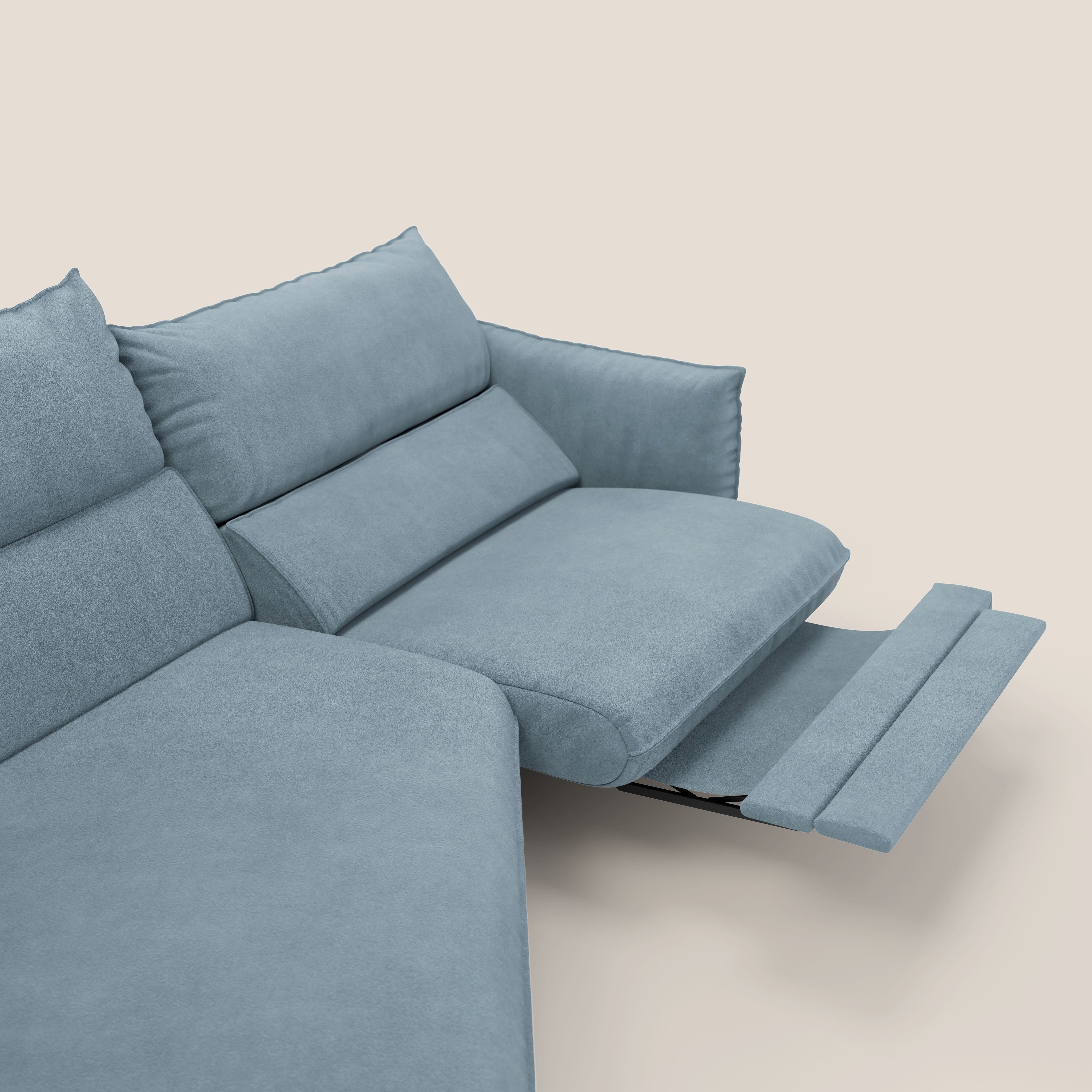 Monamour divano moderno angolare con opzione relax elettrico in microfibra smacchiabile impermeabile T11 carta da zucchero - divani.store