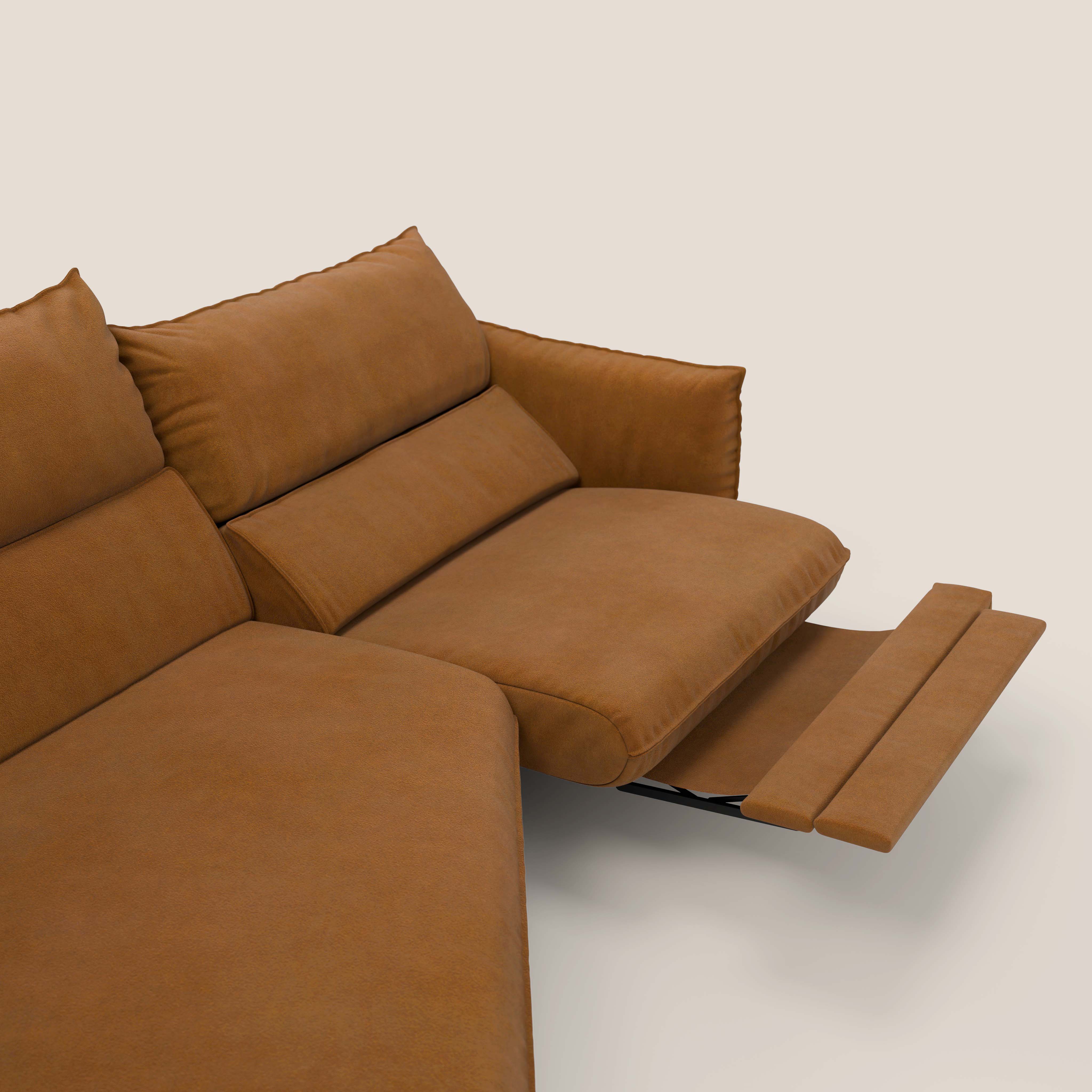 Monamour divano moderno angolare con opzione relax elettrico in microfibra smacchiabile impermeabile T11 cuoio - divani.store