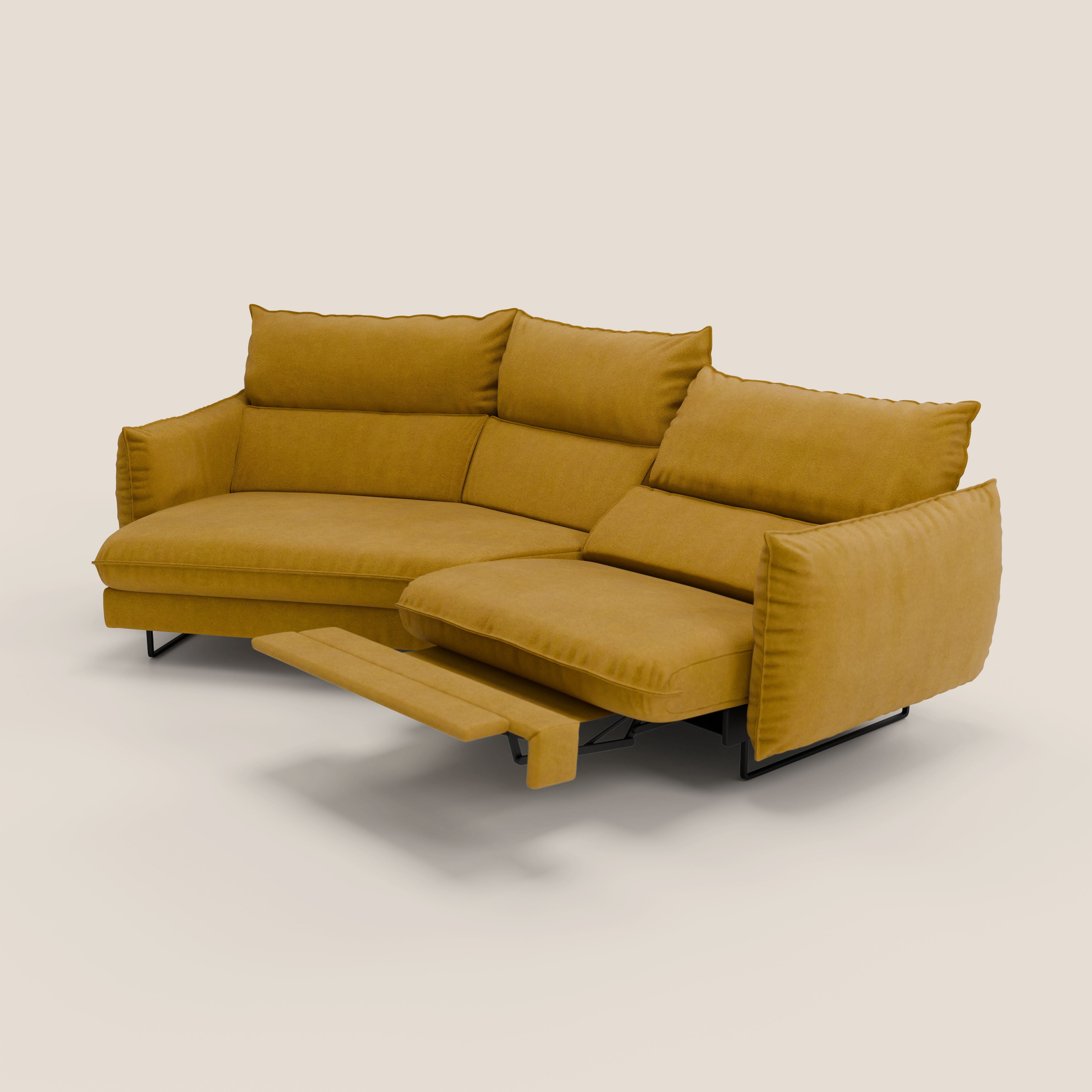 Monamour divano moderno angolare con opzione relax elettrico in microfibra smacchiabile impermeabile T11 giallo - divani.store