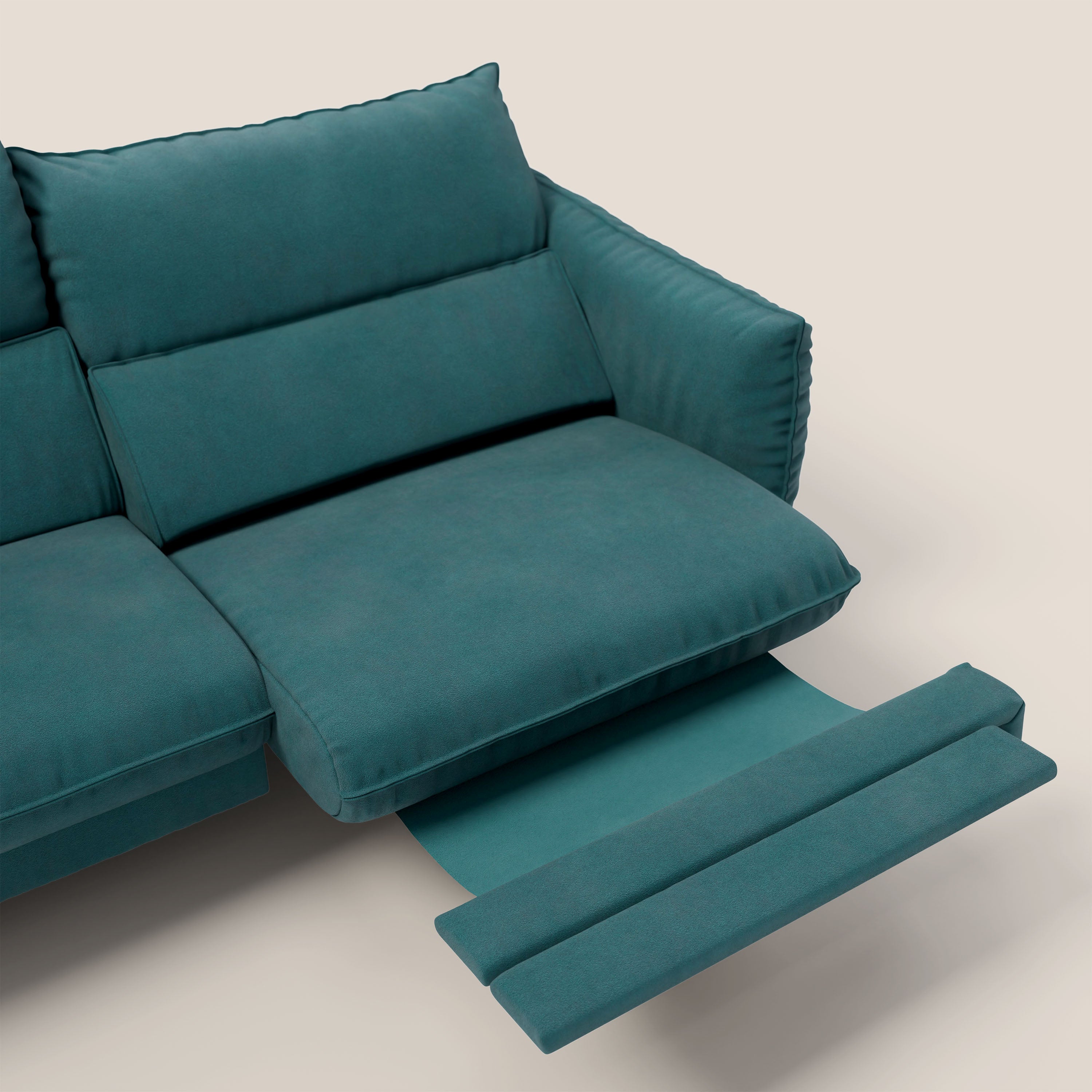 Monamour Divano dal design moderno con opzione relax elettrico in microfibra smacchiabile impermeabile T11 petrolio - divani.store