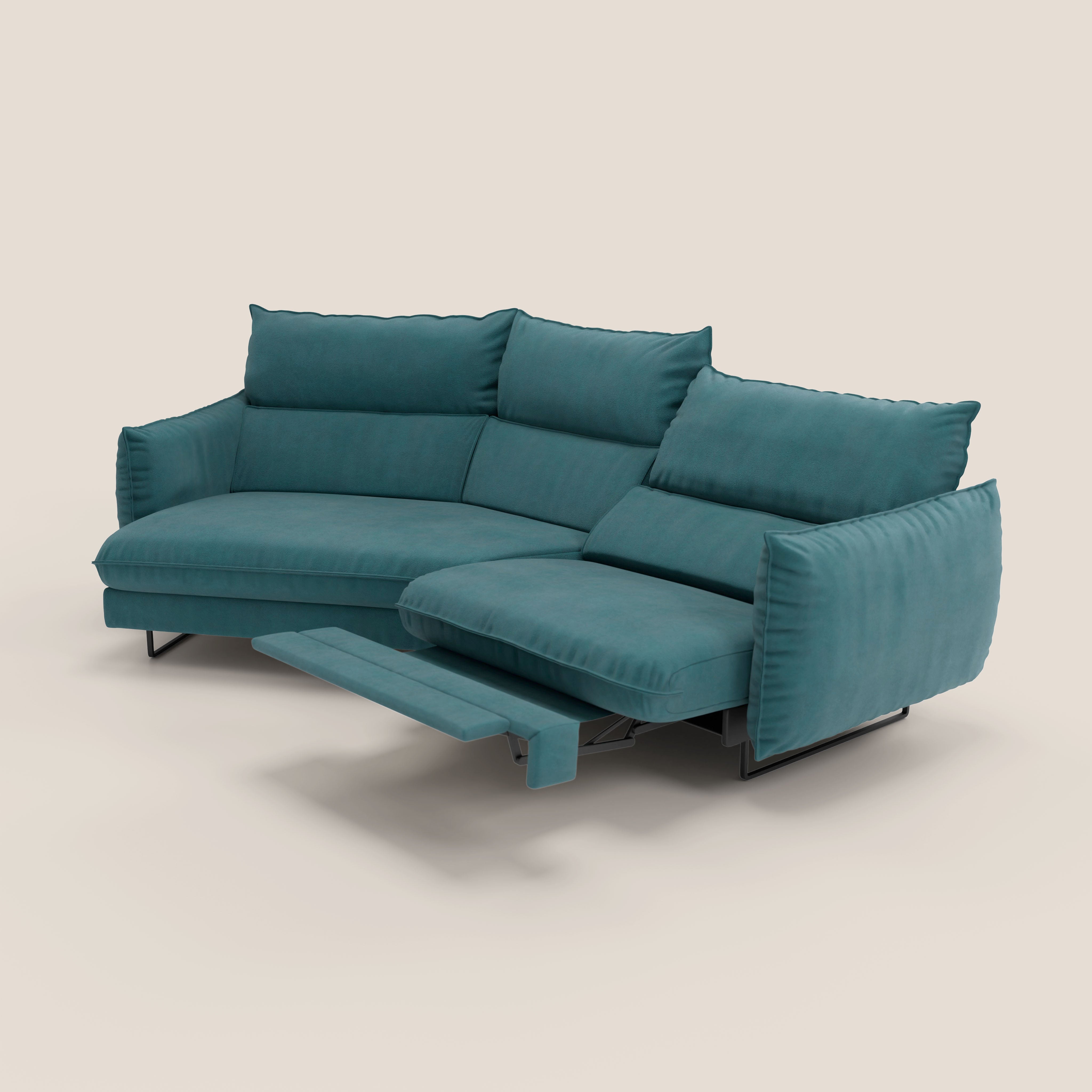 Monamour divano moderno angolare con opzione relax elettrico in microfibra smacchiabile impermeabile T11 petrolio - divani.store