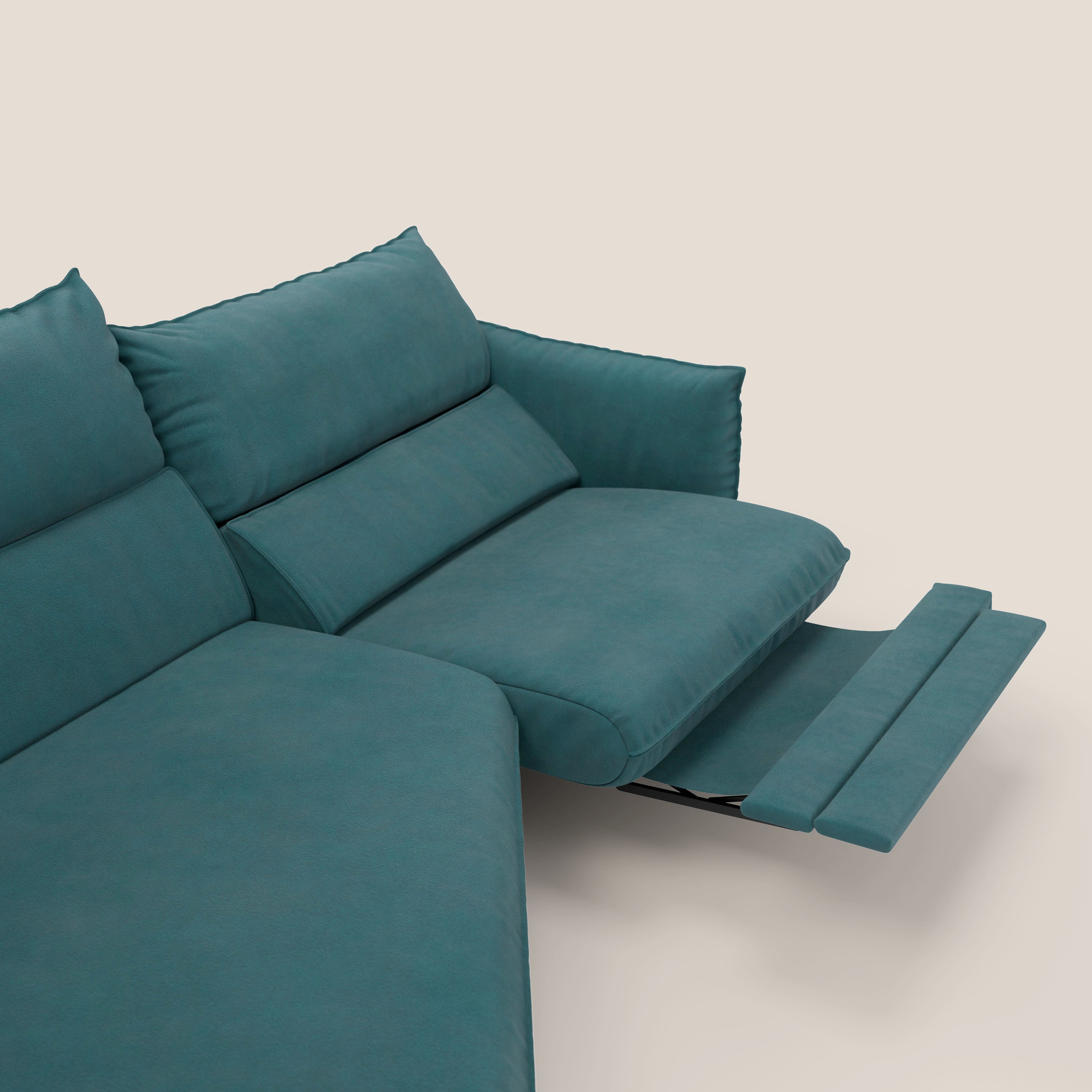 Monamour divano moderno angolare con opzione relax elettrico in microfibra smacchiabile impermeabile T11 petrolio - divani.store