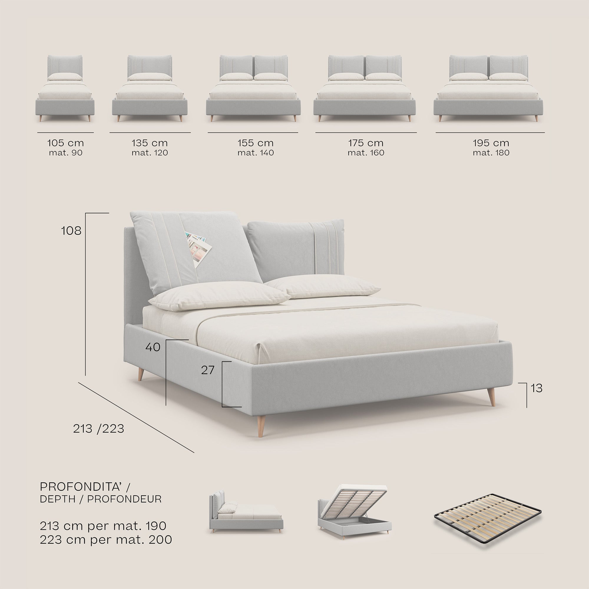 Nathan letto contenitore con cuscini regolabili con tasche in microfibra velluto impermeabile T09 marrone - divani.store